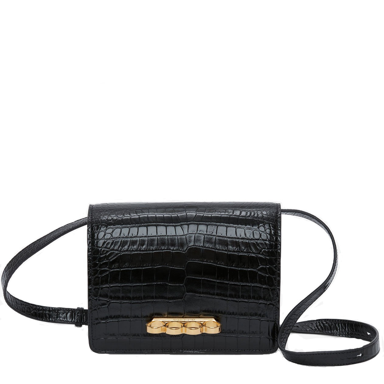 Luxury Four Ring Satchel Croc Handbag in Black & Gold - Perfect for Women's Work, Travel, and Evening Events