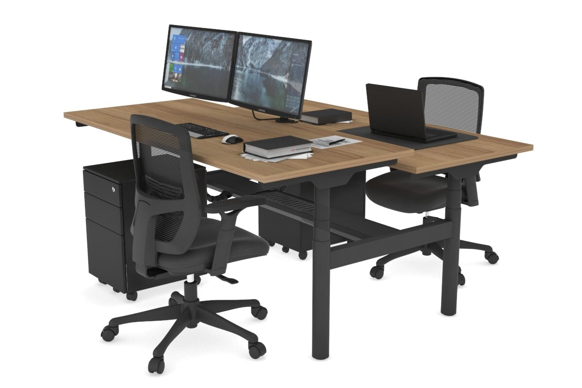 Flexi Premium Height Adjustable 2-Person H Bench Workstation - Black Frame [1400L x 700W] - Ergonomic Office & Home Workspace Solution for Team Collaboration