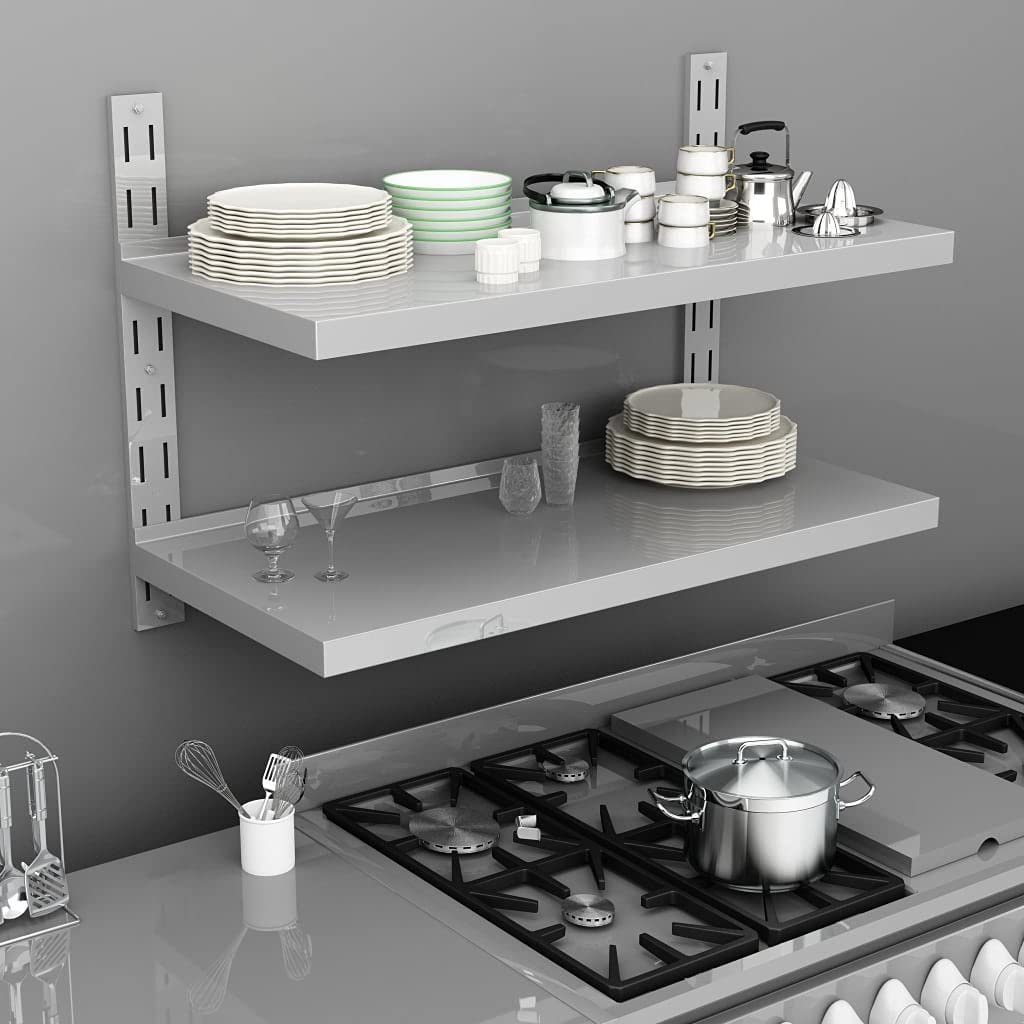 2-Tier Floating Wall Shelf - Stainless Steel Shelving for Restaurant, Bar, Home, Kitchen, Laundry, Garage & Utility Room - 39.4