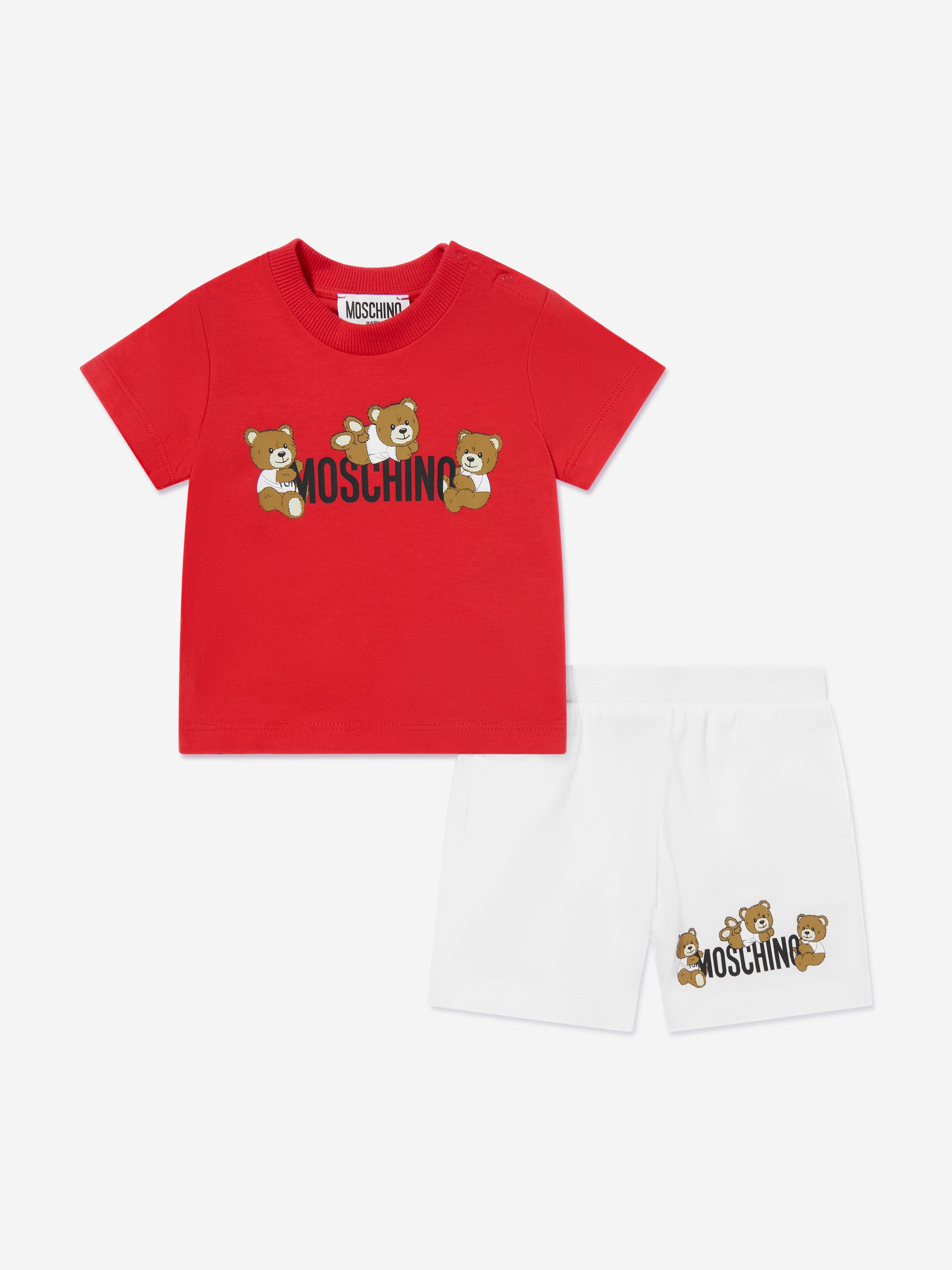 Adorable Baby Teddy Bear Logo Short Sleeve Set - Red Cotton Outfit for Infants & Toddlers | Perfect for Playtime, Photo Shoots & Special Occasions