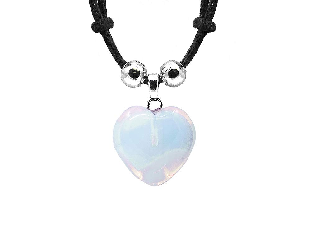 Heart Shaped Tumbled Healing Gemstone Crystal Pendant Adjustable Necklace - Women's Fashion Handmade Chakra Jewelry Boho Accessories for Meditation, Yoga & Spiritual Healing