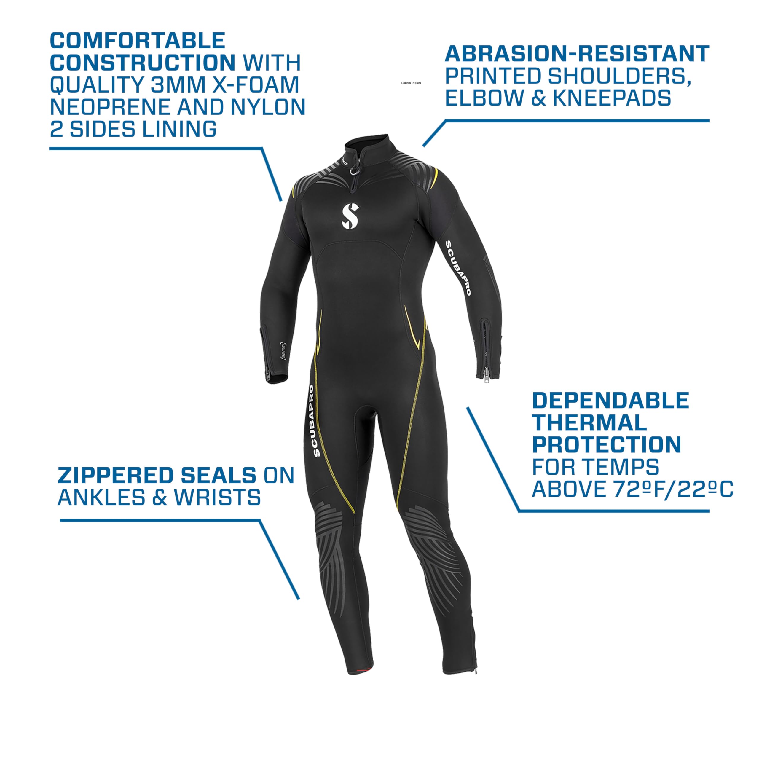 SCUBAPRO Definition Steamer 3mm Wetsuit for Men - Premium Neoprene Diving Suit for Scuba, Snorkeling & Water Sports