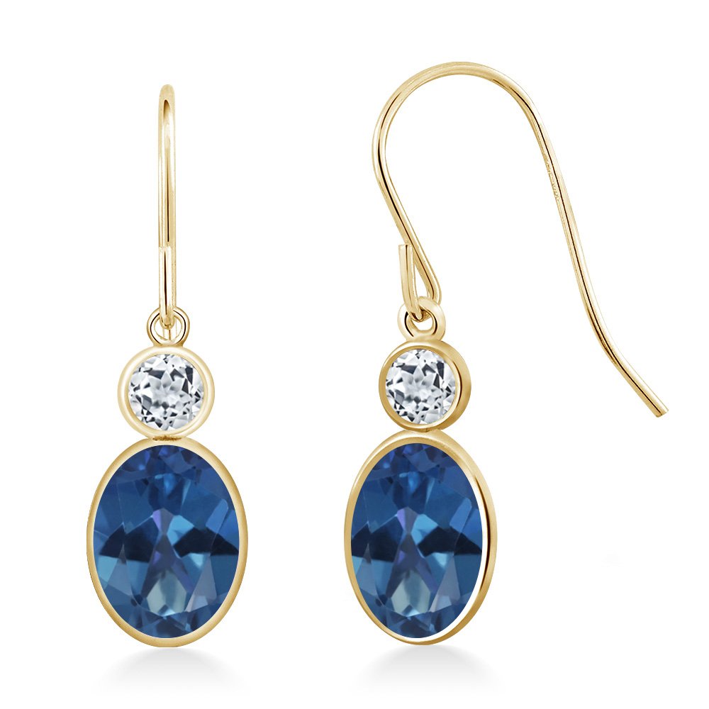 2.18 Ct Oval Royal Blue Mystic Topaz & White Topaz 14K Yellow Gold Earrings for Women | Gem Stone King | Elegant Jewelry Gift for Anniversary, Birthday & Special Occasions
