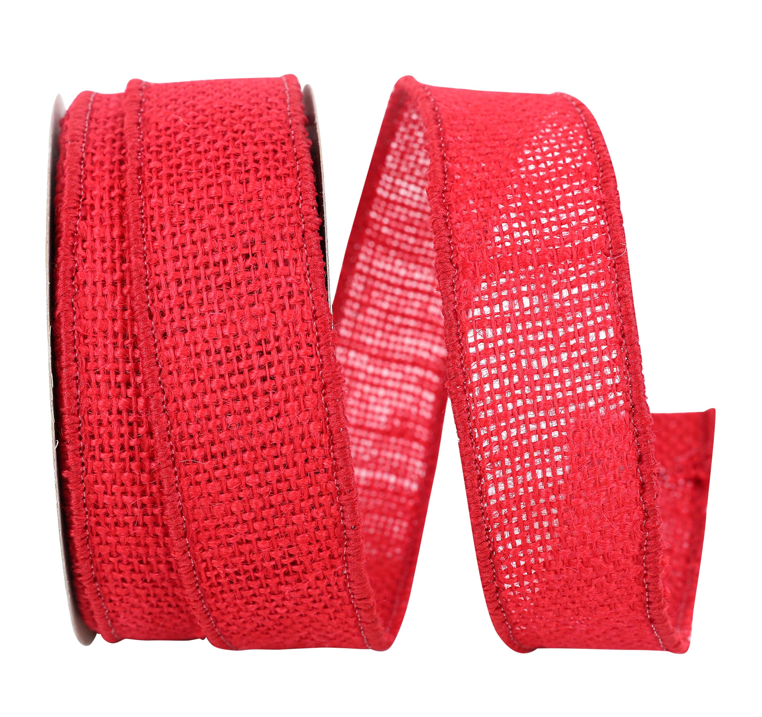 Reliant 1-3/8 Inch Red Burlap Wired Edge Ribbon - 10 Yards Decorative Craft Ribbon for Gift Wrapping, Wedding Decor, DIY Projects & Party Favors