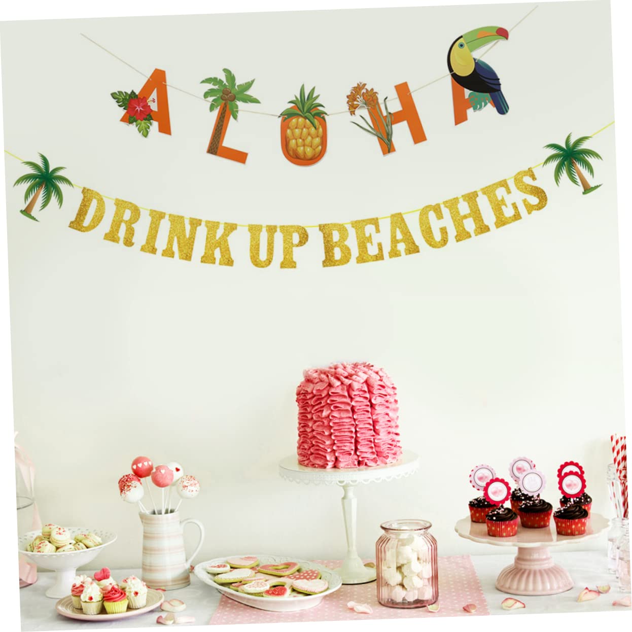 VICASKY Hawaiian Beach Party Banner - 2 Hawaii Flags Bunting Hanging Decoration for Tropical Luau, Summer BBQ, and Outdoor Festivals