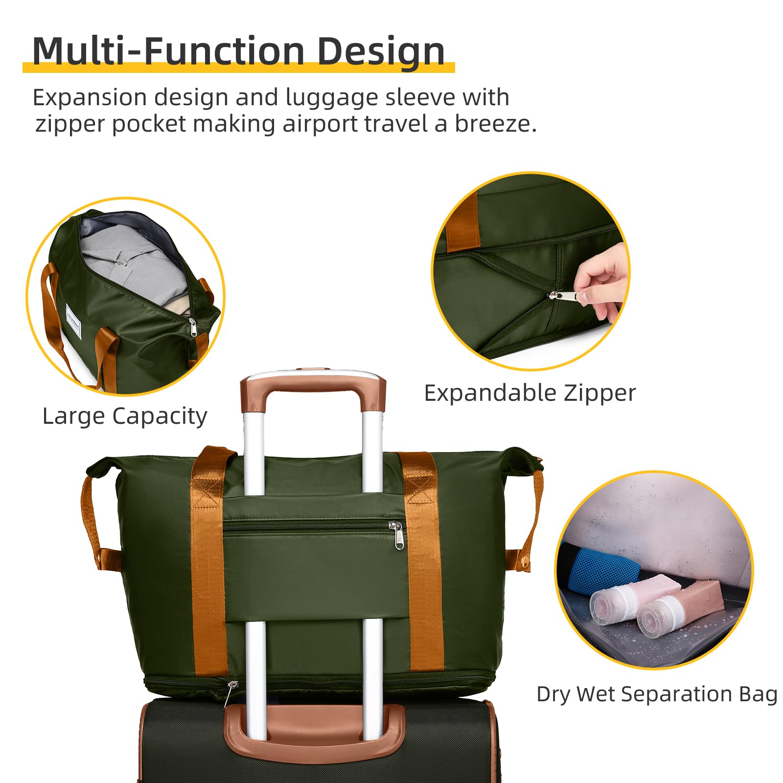 5-Piece Lavender Softside Expandable Luggage Set with Spinner Wheels & TSA Lock - Lightweight Rolling Suitcase for Travel - Green & Brown Soft Shell Carry-On for Men & Women - Perfect for Family Vacations, Business Trips & International Travel