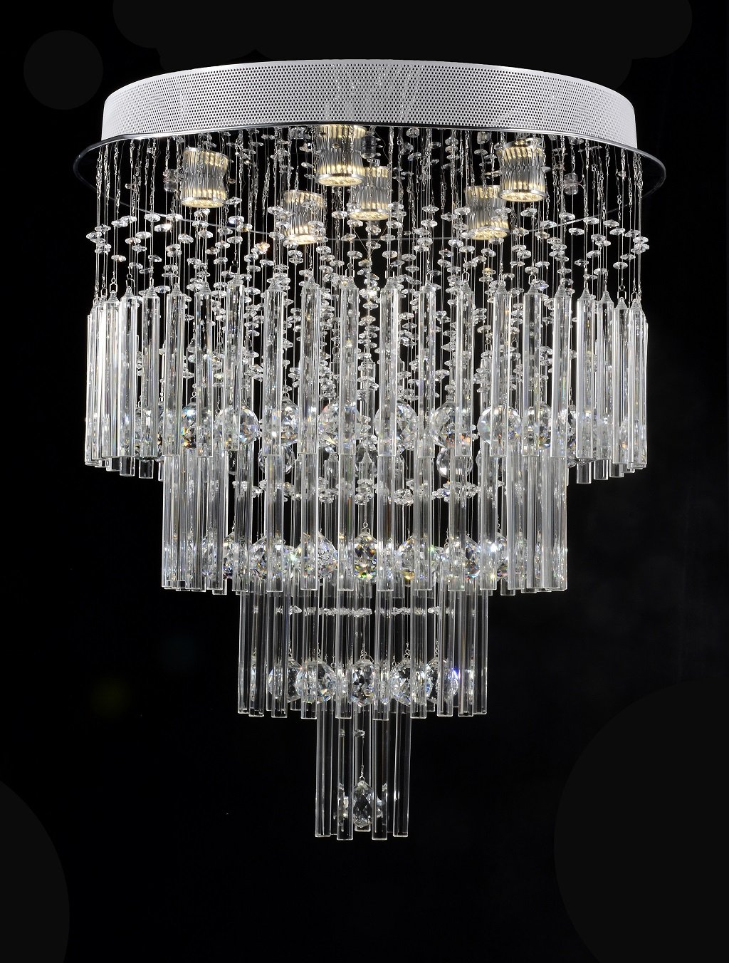 Aiwen Crystal Chandelier - 6-Light Round Pendant Light with Crystal Strips, 28