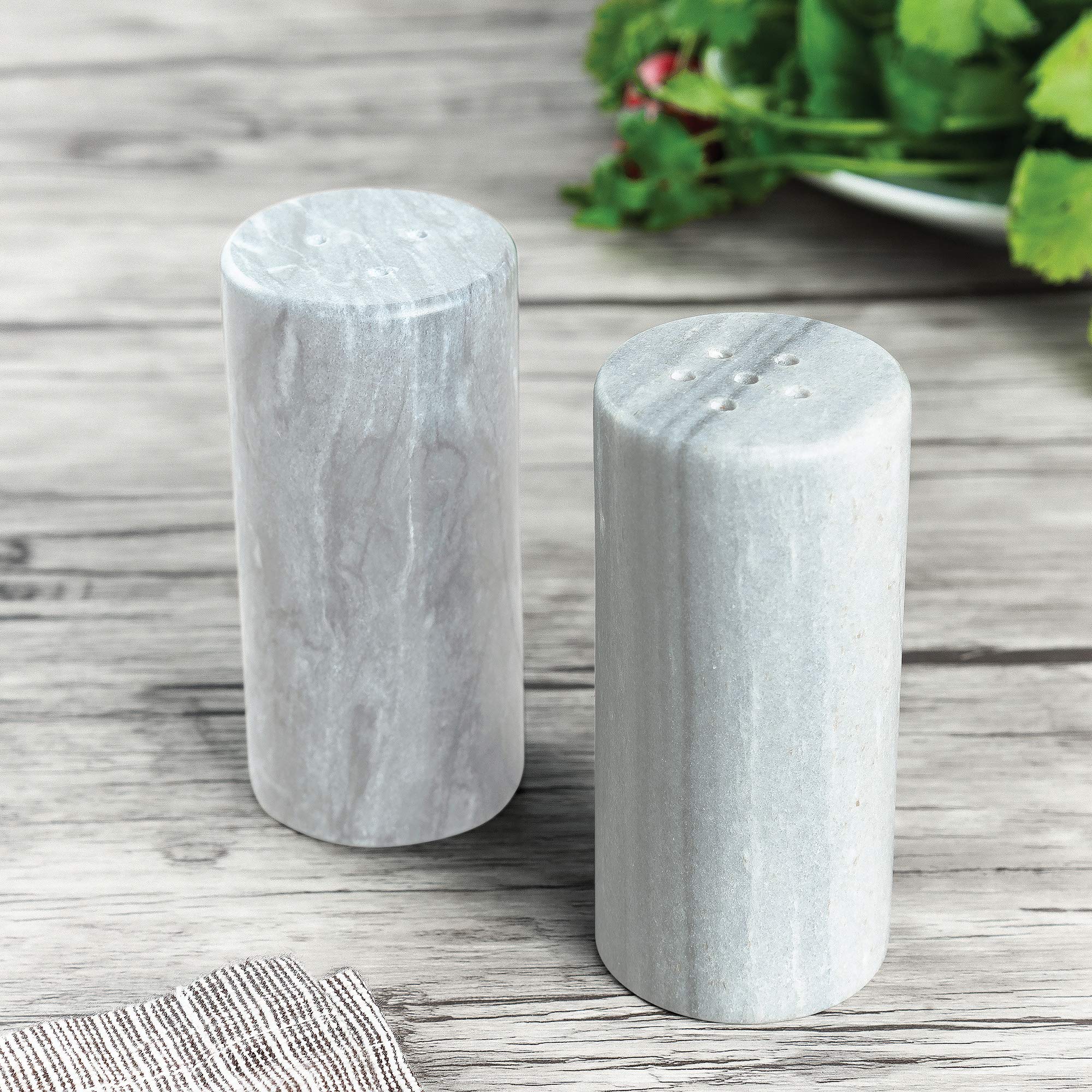 Fox Run 48788 Natural White Marble Salt and Pepper Shakers Set - Medium Size for Kitchen, Dining Table & Home Decor