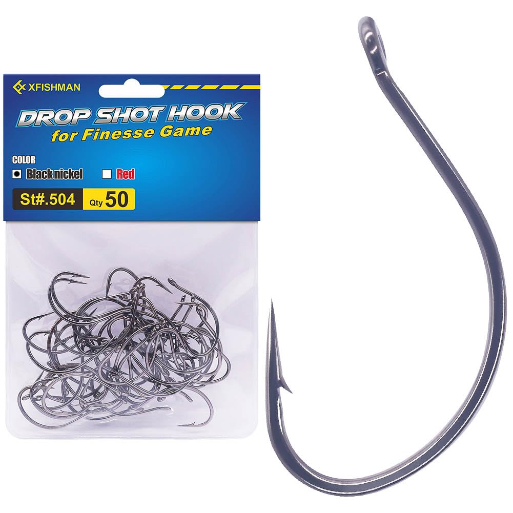 XFISHMAN Drop Shot Hooks for Bass Fishing - 50 Pack Split Shot Dropshot Hooks | Freshwater & Saltwater Fishing Gear | Ideal for Bass, Walleye, Crappie & Panfish