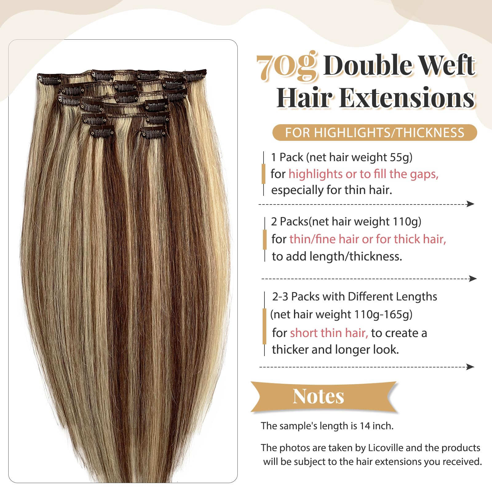 Remy Clip-in Human Hair Extensions 22 Inch - Medium Brown Mix with Bleach Blonde Highlights, 70g 7pcs Double Weft Straight Hair Extensions for Volume & Length | Perfect for Parties, Weddings & Daily Styling