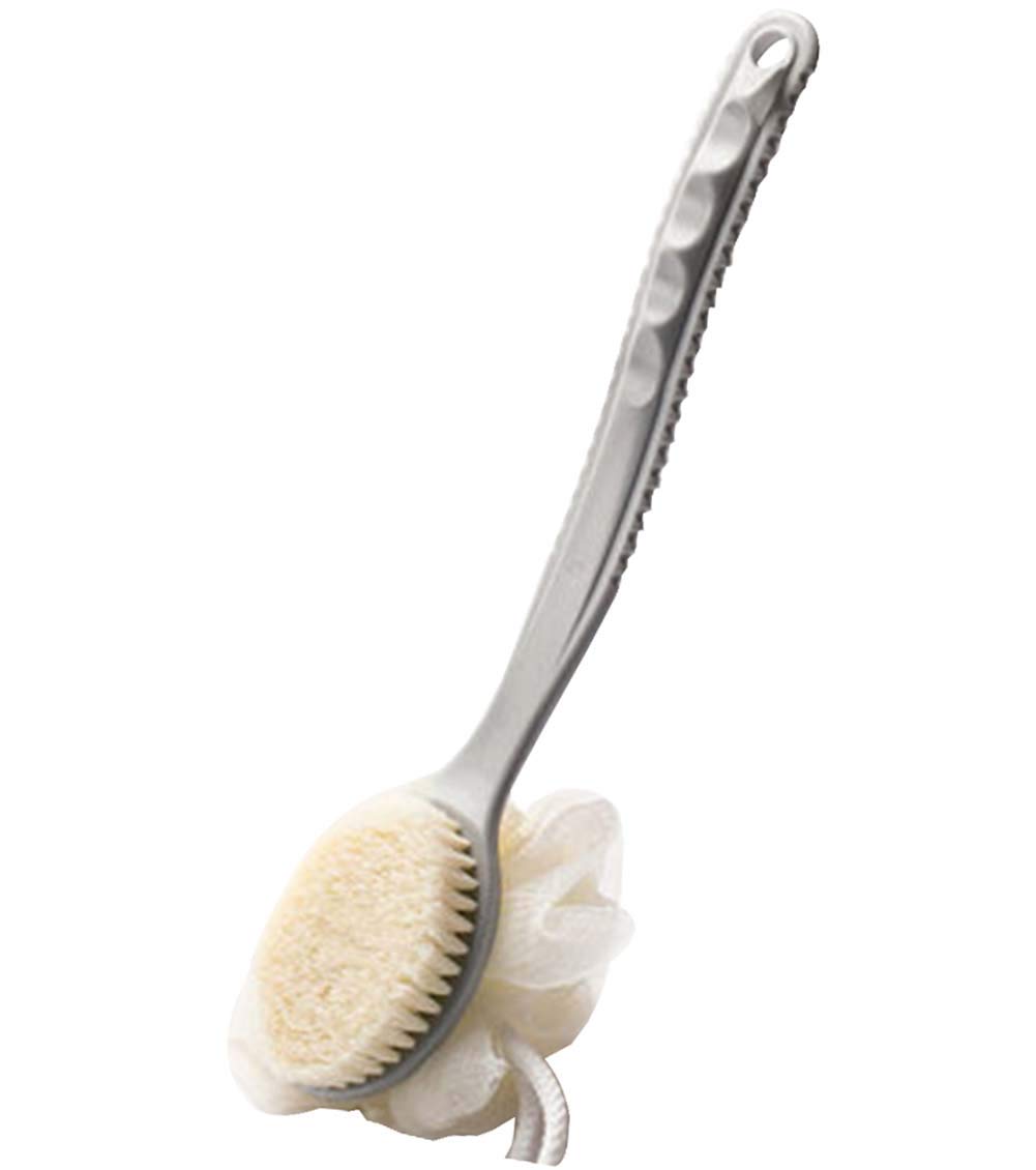 Double-Sided Long Handle Bath Brush with Soft & Stiff Bristles - Exfoliating Shower Brush & Back Scrubber for Deep Cleansing (Gray) - Perfect for Spa Days & Hard-to-Reach Areas