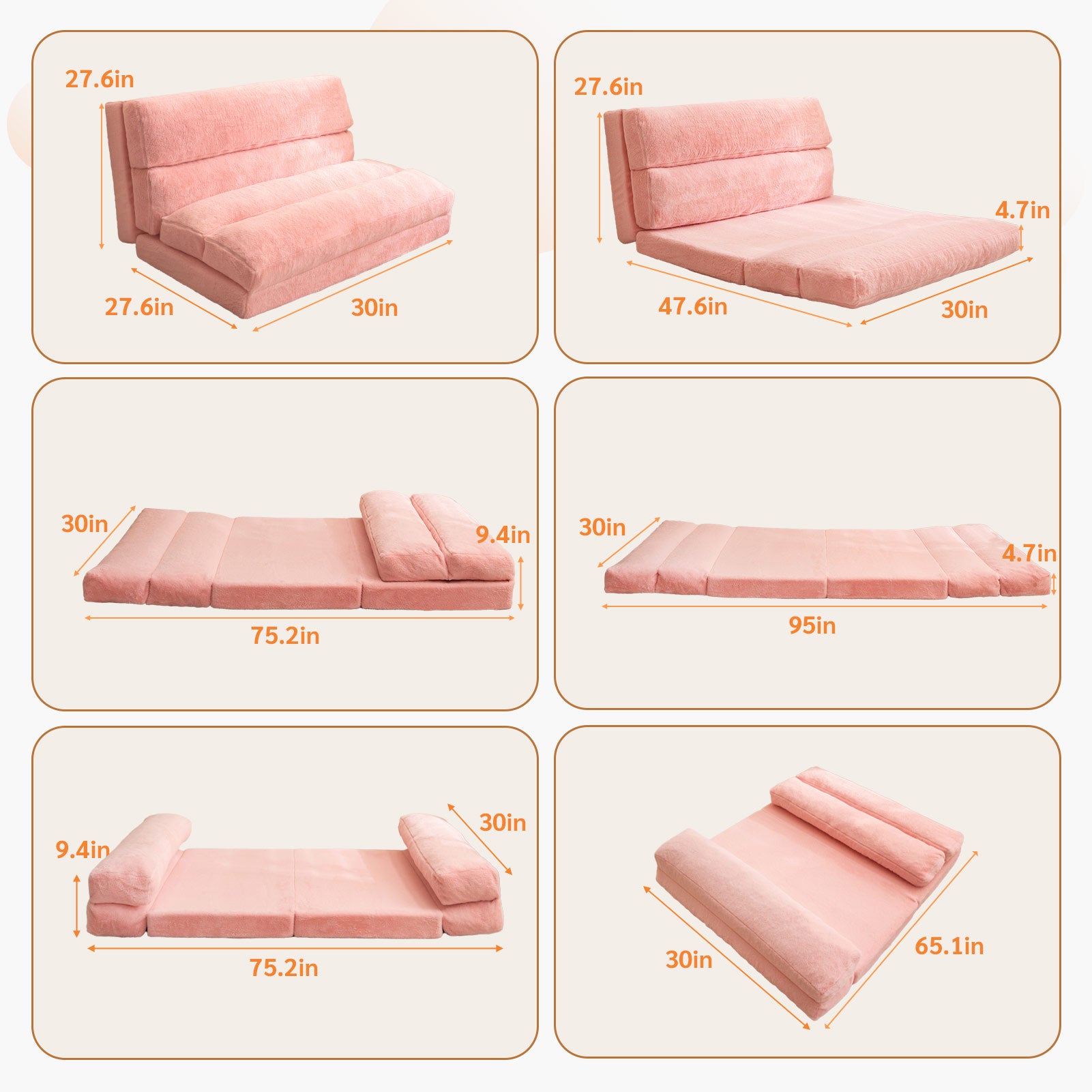 MAXYOYO Extra Wide Bean Bag Bed - Foldable Sofa Bed & Floor Mattress for Adults & Kids, Pink Floor Couch - Perfect for Living Room, Bedroom, Dorm & Lounge Relaxation