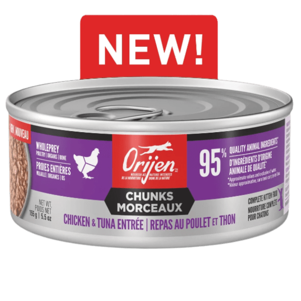 Orijen Chicken & Tuna Chunks Entrée Canned Kitten Food - Grain-Free, High-Protein Wet Cat Food for Kittens, 5.5oz - Perfect for Weaning, Growth & Picky Eaters