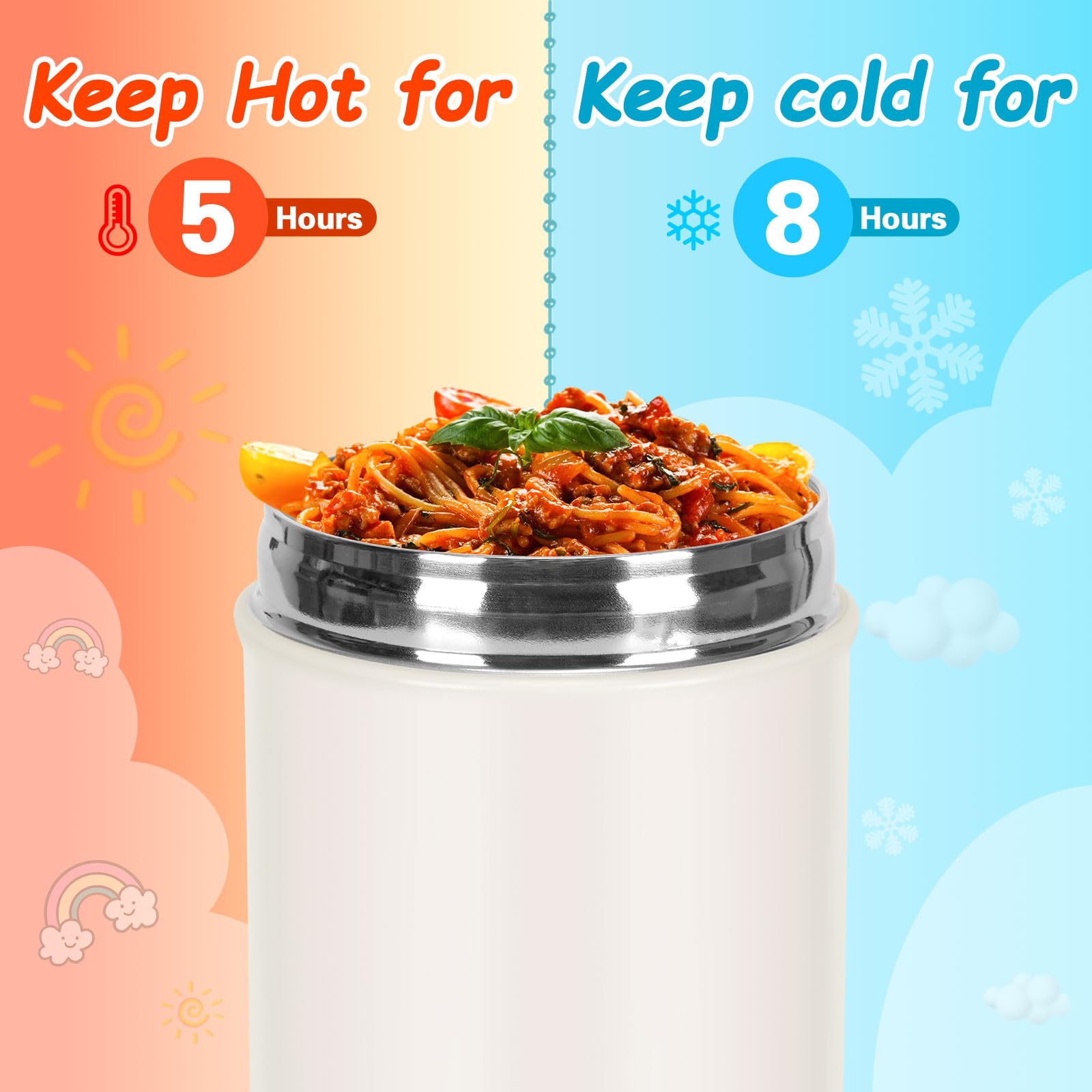 15.8 Oz Insulated Stainless Steel Food Thermos for Kids - Leak Proof Hot Lunch Container with Folding Spoon, Wide Mouth Vacuum Flask - Perfect for School Lunches, Picnics & Outdoor Activities (Purple)