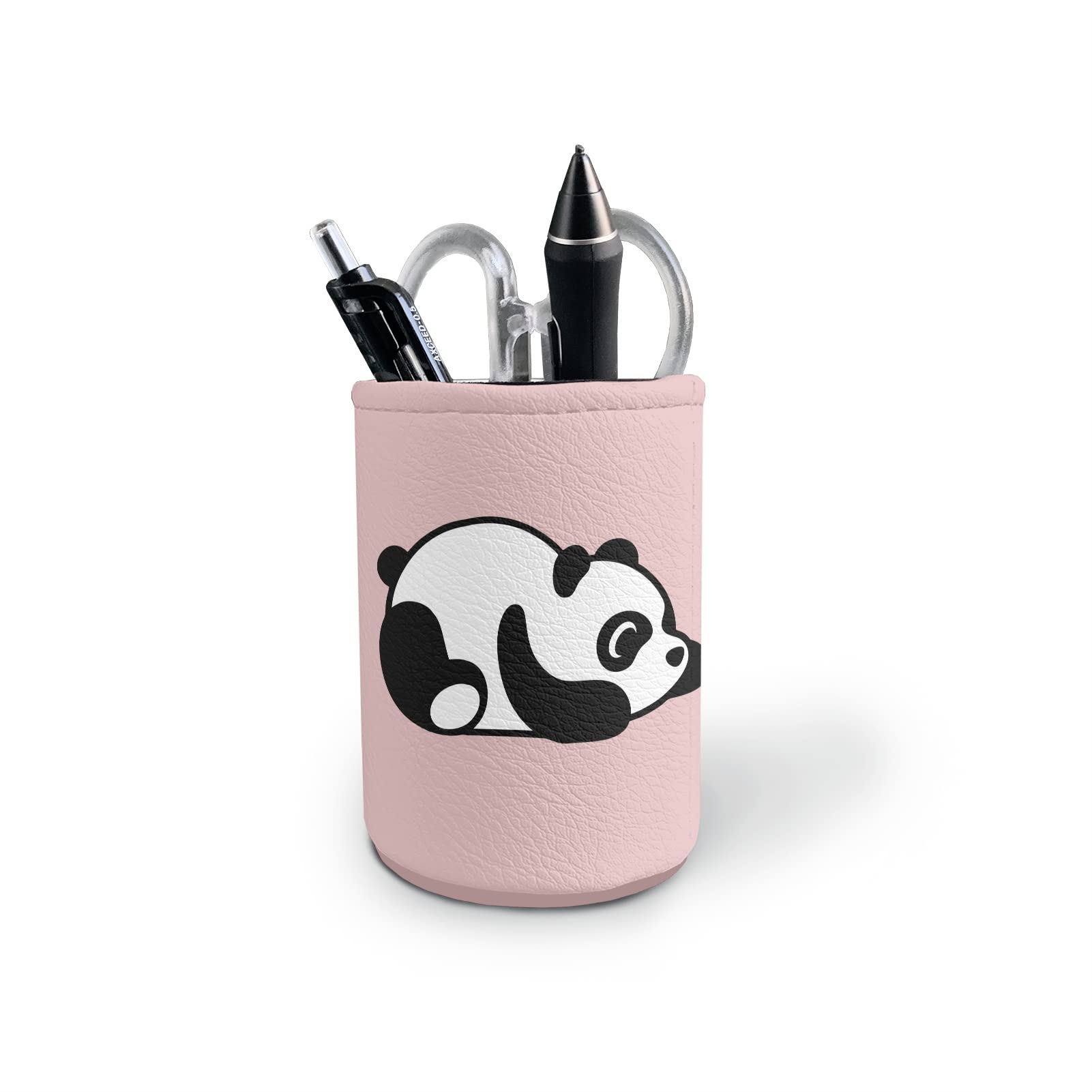 Cute Panda Pencil Cup Holder - Leather Desk Organizer for Kids School Supplies | Round Brush Pot Pen Holder for Office, Study & Home Decor (ZPINXIGN)