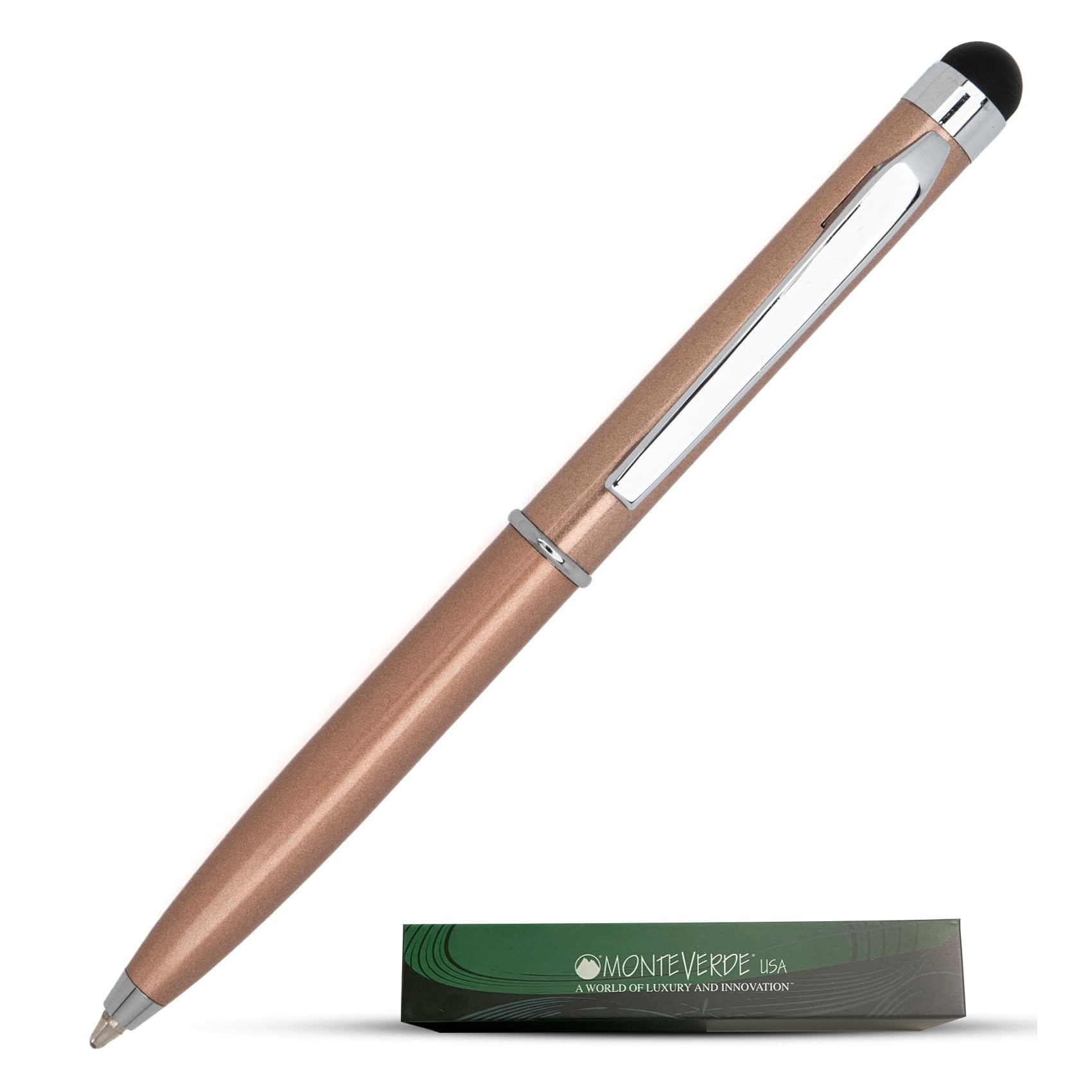Monteverde USA Poquito Ballpoint Pen with Stylus - Copper Ballpoint Pen with Touchscreen Stylus (MV10262) | Perfect for Note-Taking, Signing Documents & Using Touchscreen Devices