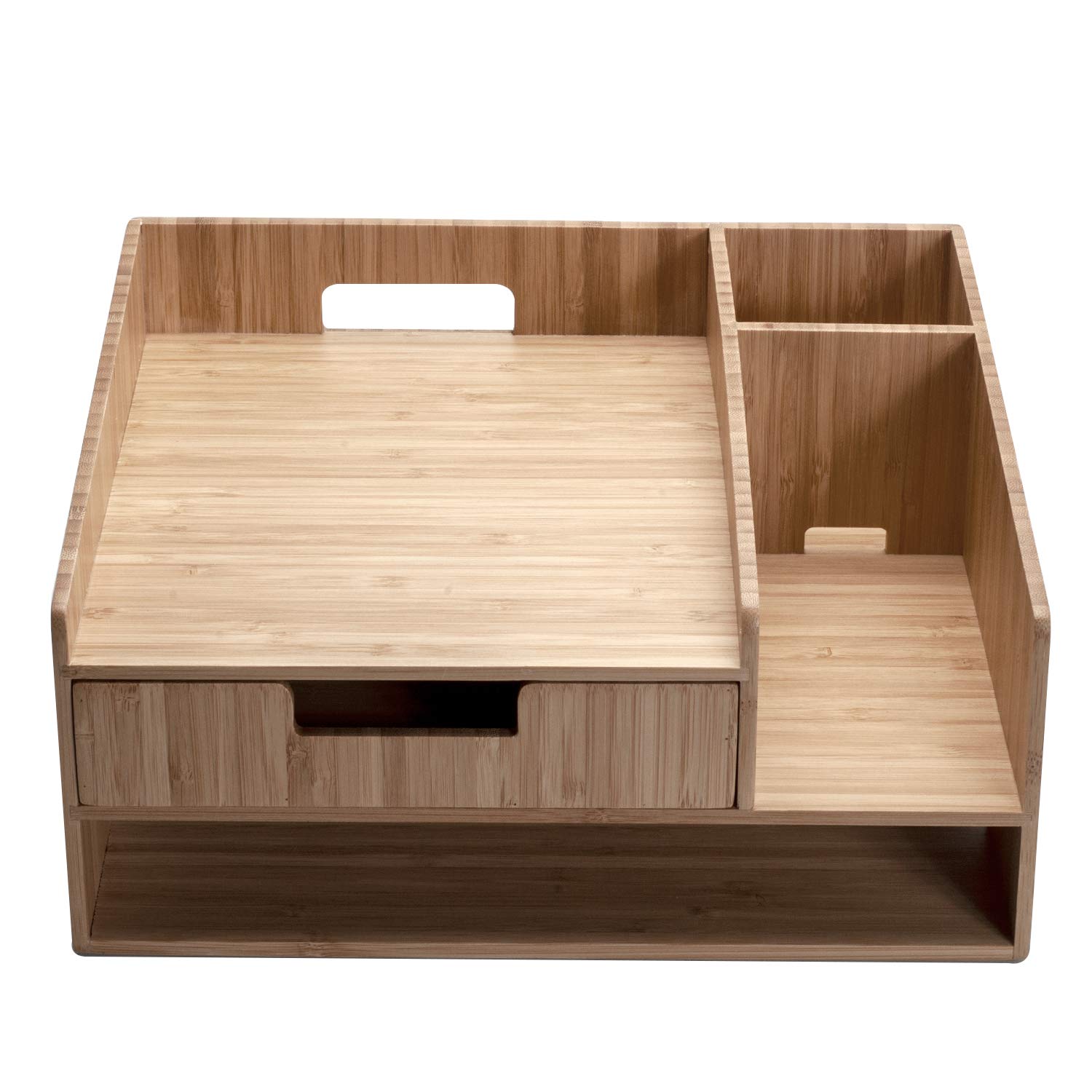 MobileVision Bamboo Phone Stand with Drawer, Paper Tray & Pen Holder - Office Organizer for Pens, Scissors, Staplers, Notepads & Business Cards | Perfect Desk Accessory for Home & Office Workspace