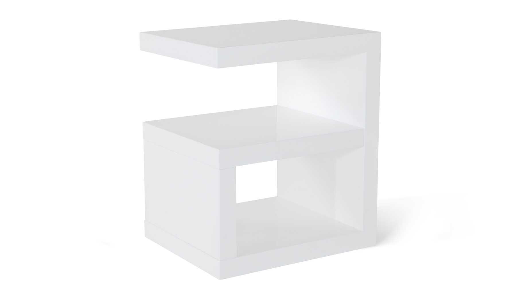 ZURI Furniture Jayden High Gloss Modern Side Table - White | Nightstand, Living Room Accent Table, Bedside Table for Small Spaces