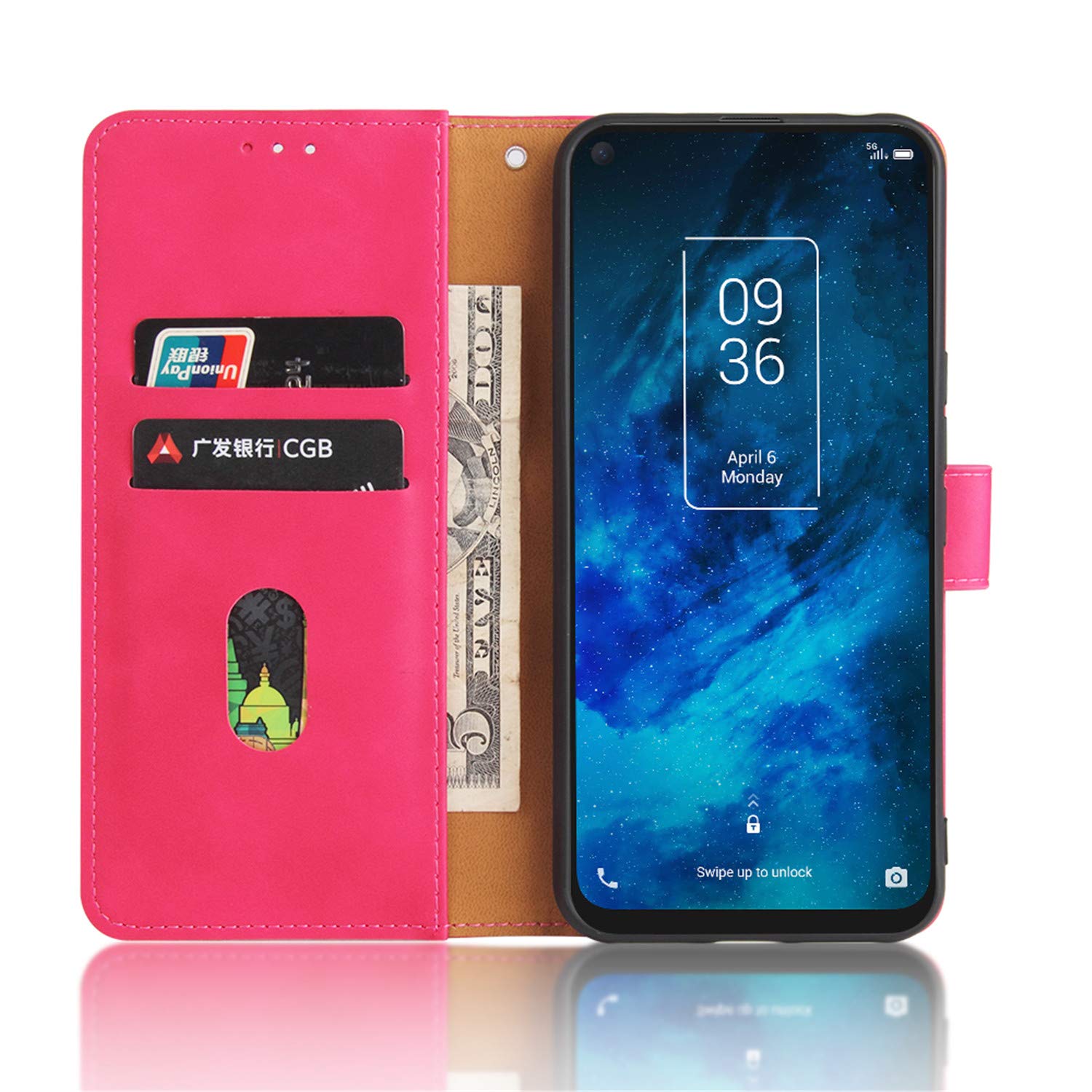 TCL 10 5G UW Leather Wallet Case - Rose Red for Women with Card Slots & Stand for Daily Use