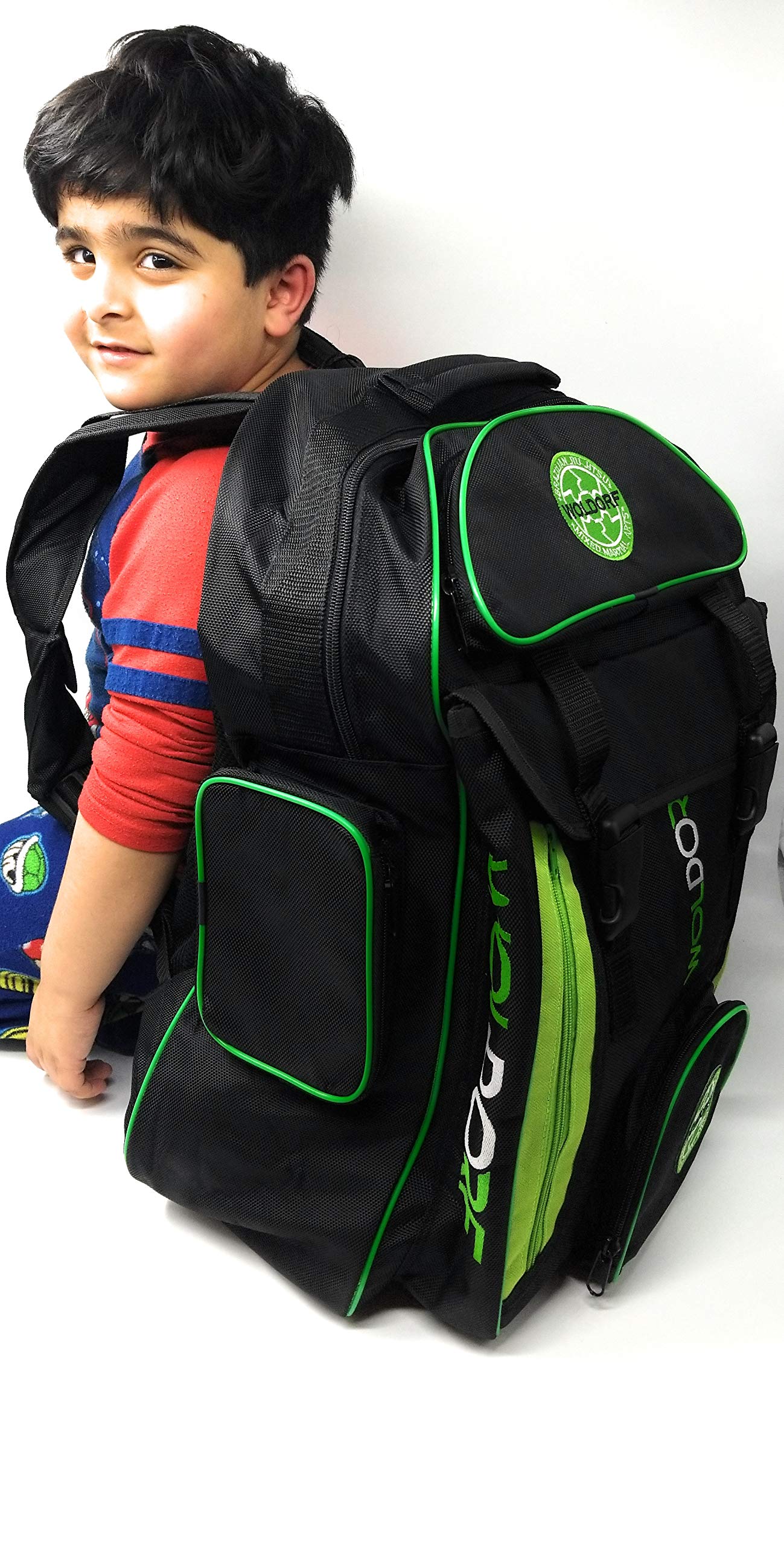 Woldorf USA Waterproof Nylon Backpack with Spacious Mesh Compartments - Heavy Duty Hiking Backpack for Gym, BJJ Training & Laptop Storage - Durable Travel Backpack for Men & Women - Perfect for Outdoor Adventures, Commuting & Work - Black Green Large