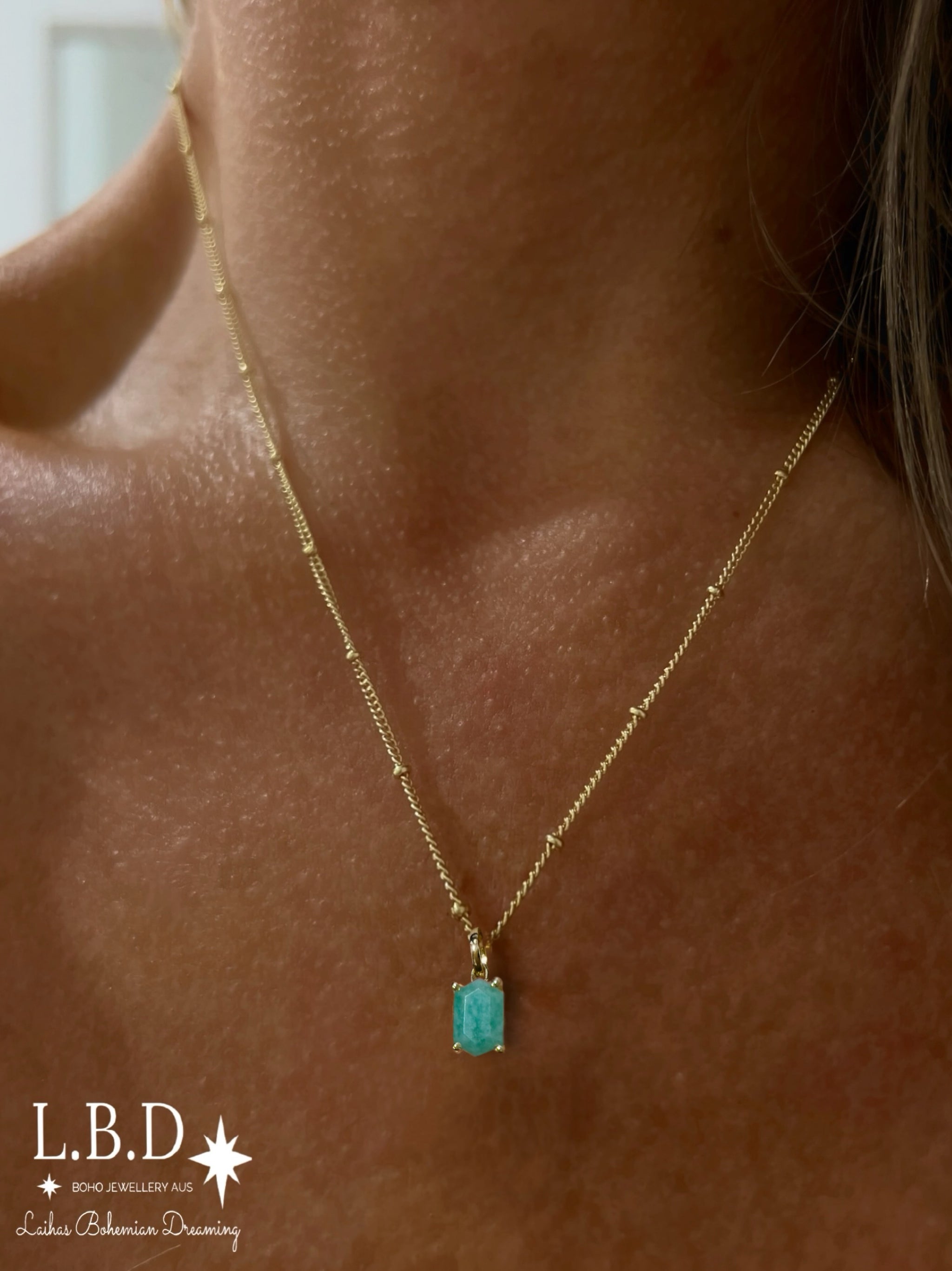 Mini Hex Crystal Gold Amazonite Necklace - Elegant Healing Stone Jewelry for Women, Perfect for Everyday Wear & Spiritual Healing