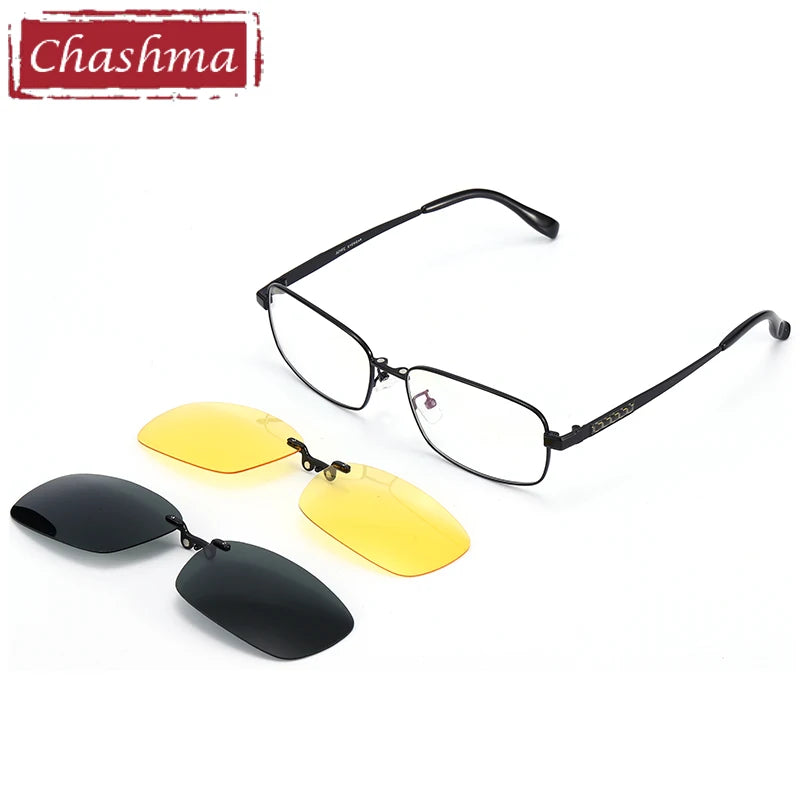 Stylish Men's Full Rim Square Alloy Eyeglasses with Clip-On Sunglasses - Model 9263 | Perfect for Outdoor Activities, Driving & Fashion Accessories