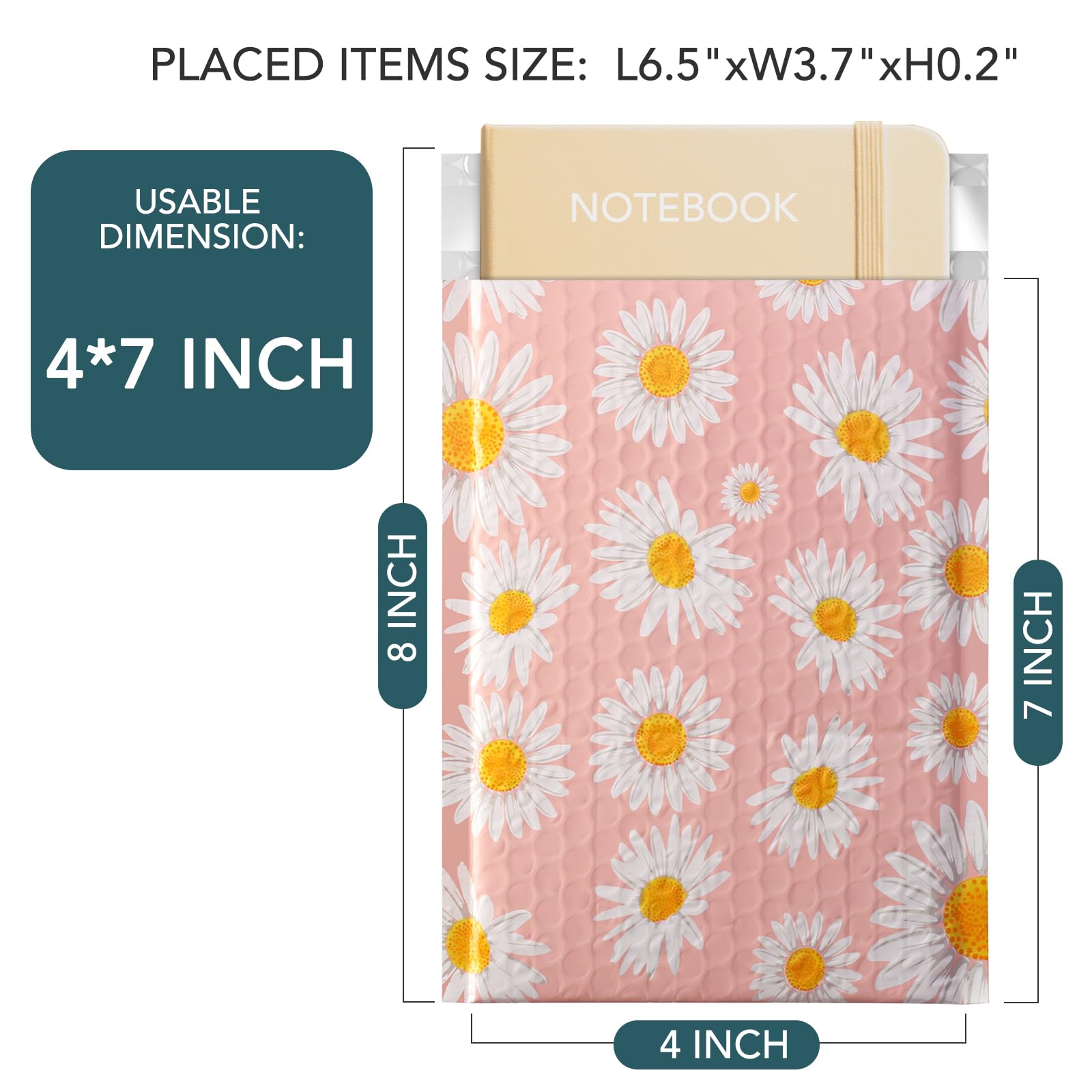 Metronic 4x8 Inch Pink Bubble Mailers 100-Pack - Small Self-Seal Padded Envelopes with Daisy Design for Shipping, Mailing & Ecommerce Packaging - Perfect for Jewelry, Crafts, Small Items & Online Store Shipments