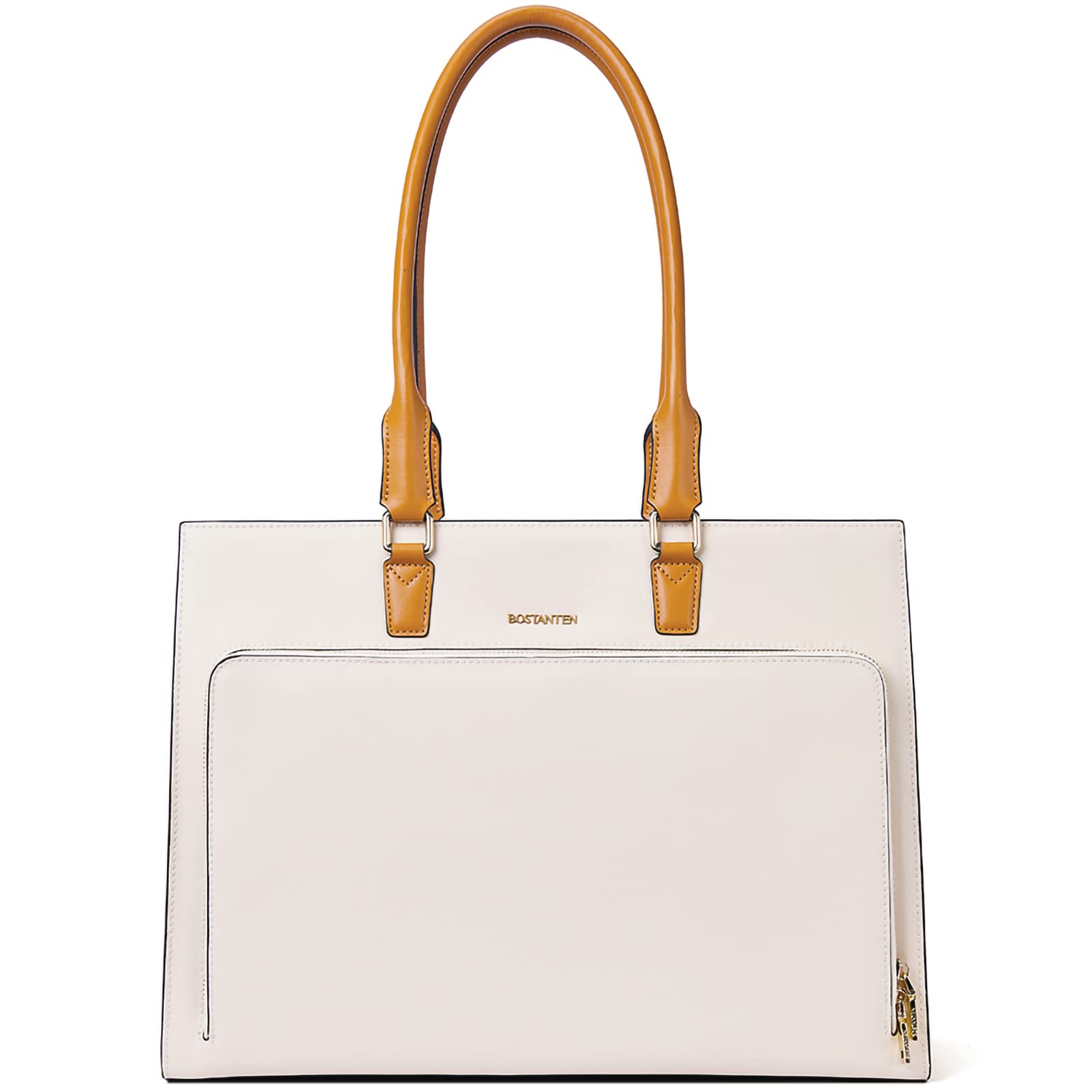 BOSTANTEN Vintage Leather Briefcase for Women - 15.6 Inch Laptop Bag, Professional Business Shoulder Handbag in Beige - Perfect for Office, Work, Travel & Business Meetings