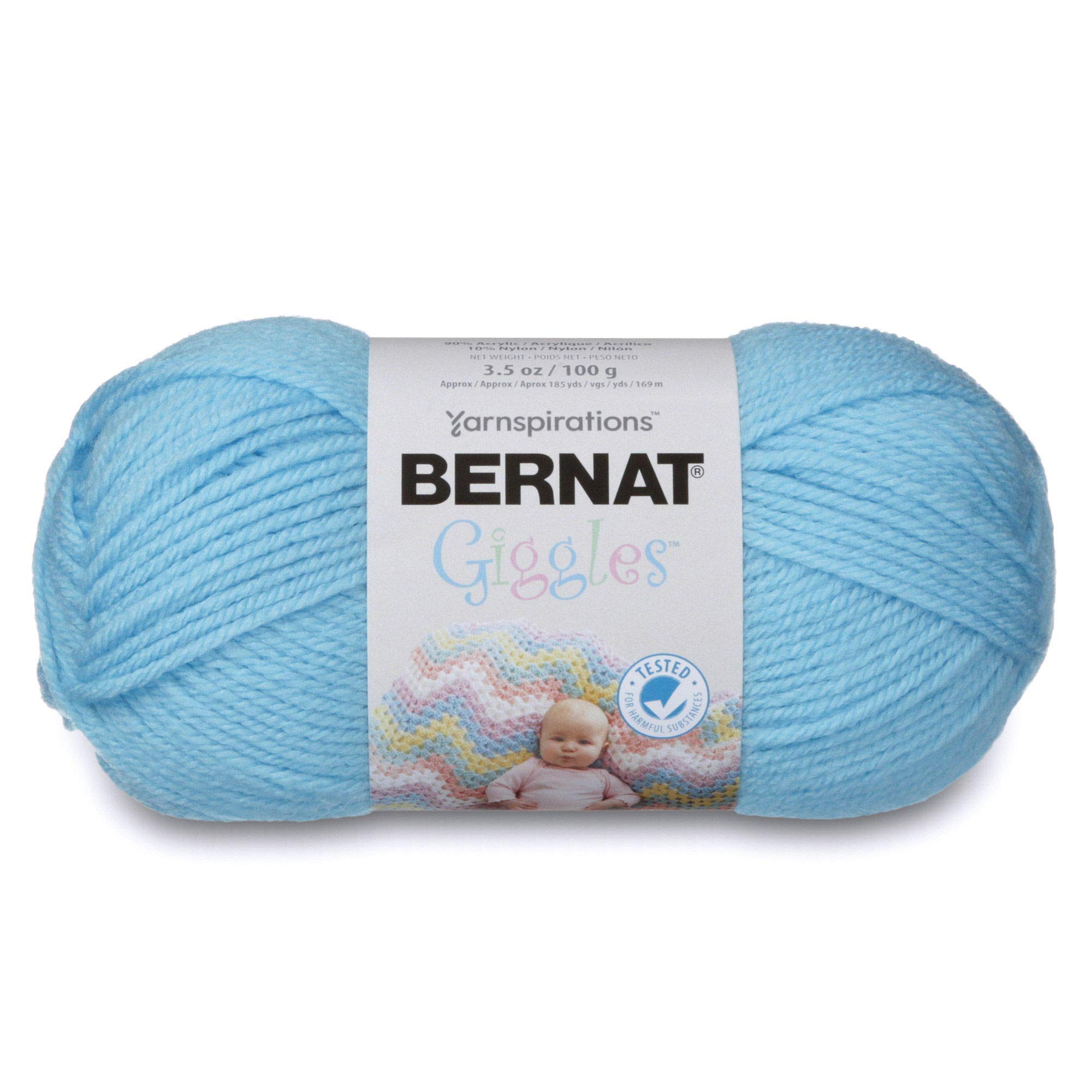 Bernat Giggles Yarn - 3.5 oz Medium Weight (Gauge 4) Acrylic Yarn in Cheerful Blue - Perfect for Knitting Baby Blankets, Scarves & Crochet Projects