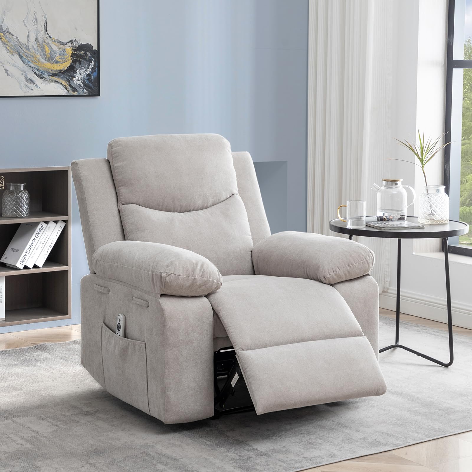 Adjustable Power Recliner Chair with Massage & Heating - Electric Lift Reclining Sofa for Living Room, Bedroom - Ergonomic Comfort for Relaxation, Watching TV & Napping (Beige)