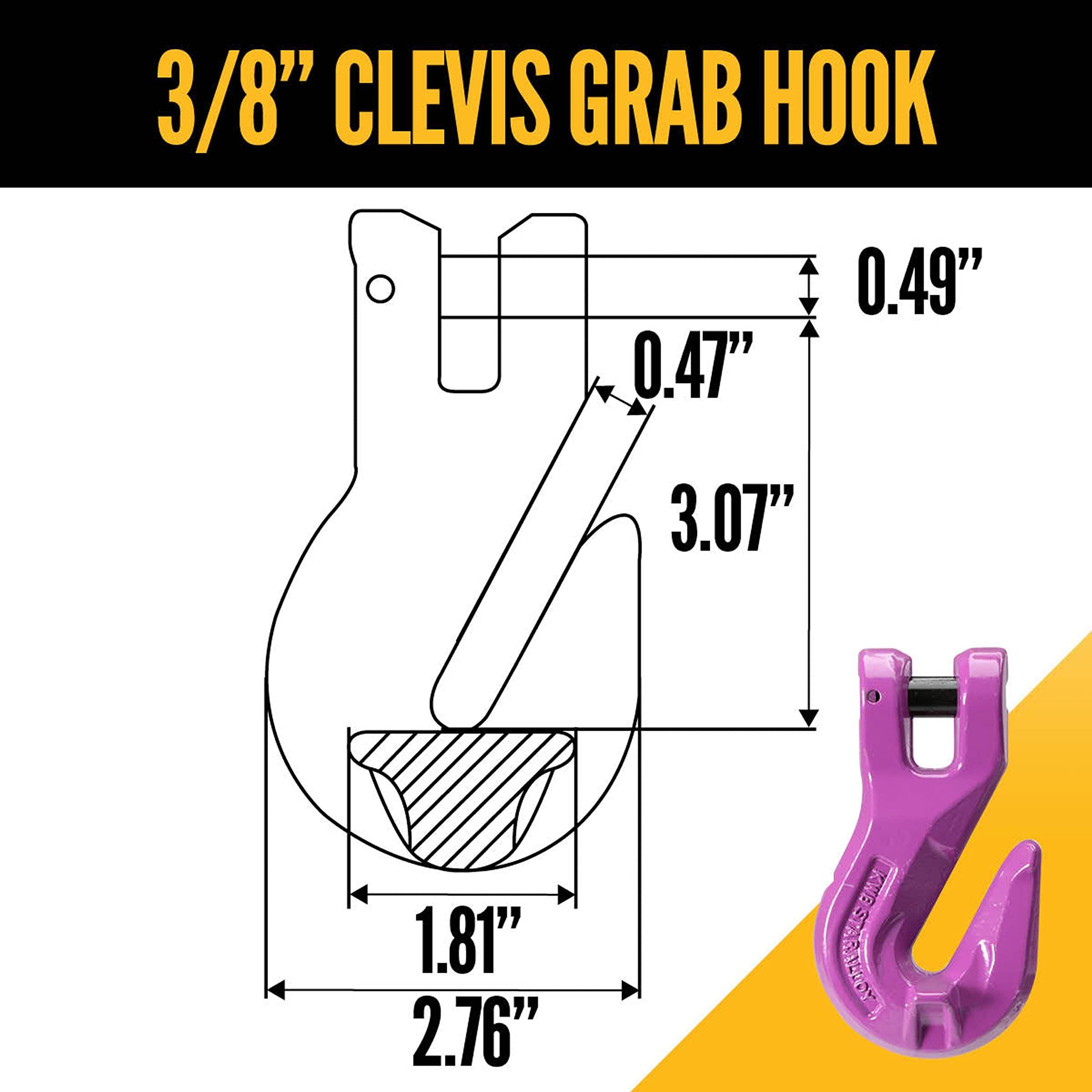 3/8 Inch x 10 Foot Adjustable Grade 100 Alloy Steel Chain Sling with Grab Hook - Heavy Duty Overhead Lifting Equipment for Cargo, Construction & Warehouse Use - US Cargo Control