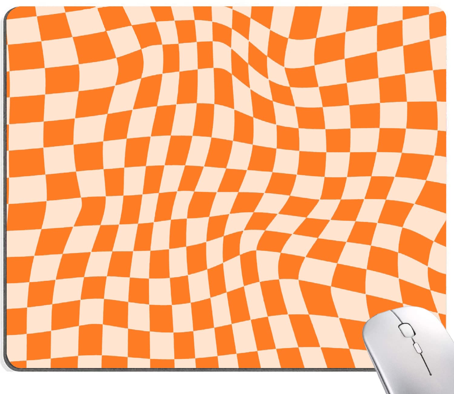 Orange Checkered Washable Non-Slip Mouse Pad - Square Cloth Desk Mat for Office, Laptop & Wireless Mouse - Perfect for Gaming, Work & Home Office Setup