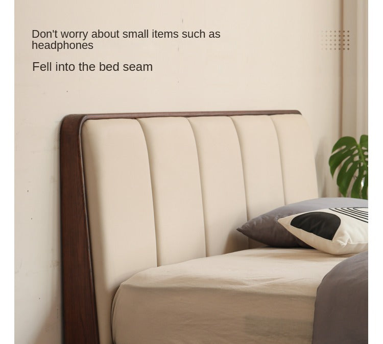 Solid Oak Wood Modern Platform Bed with Upholstered Headboard - Stylish and Durable Bedroom Furniture for Contemporary Homes