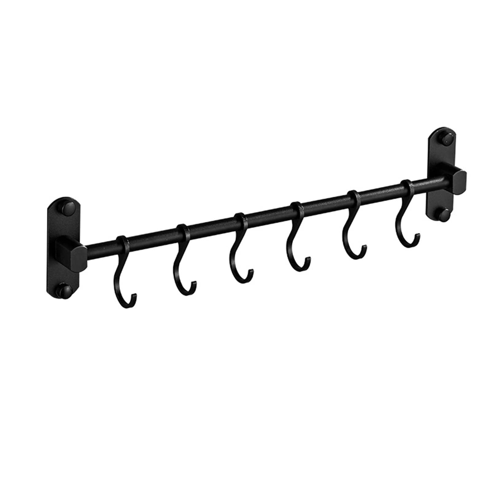 Wall Mount Kitchen Rail with 6 Sliding Hooks - Space Saving Utensil Rack for Pots, Pans & Cooking Tools - Black Organizer for Kitchen Storage (Perfect for Small Kitchens & Apartment Cooking)