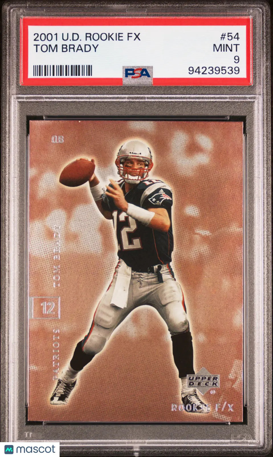 2001 Upper Deck Football Rookie F/X Tom Brady #54 PSA 9 Mint Condition - Rare Collectible Sports Card for NFL Memorabilia Fans & Investment Collectors - Perfect for Display, Trading, and Sports Card Collections