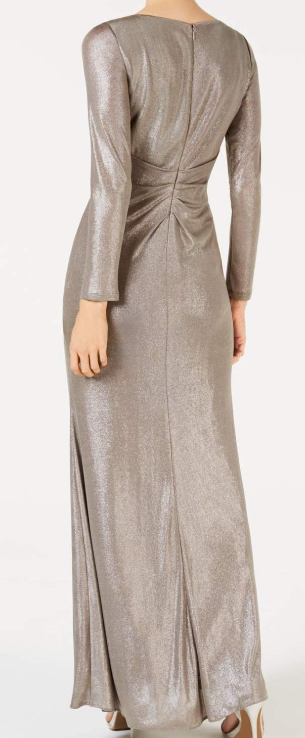 Adrianna Papell Women's Petite Beaded Neckline Long Sleeve Jersey Dress for Evening Parties, Weddings & Special Occasions