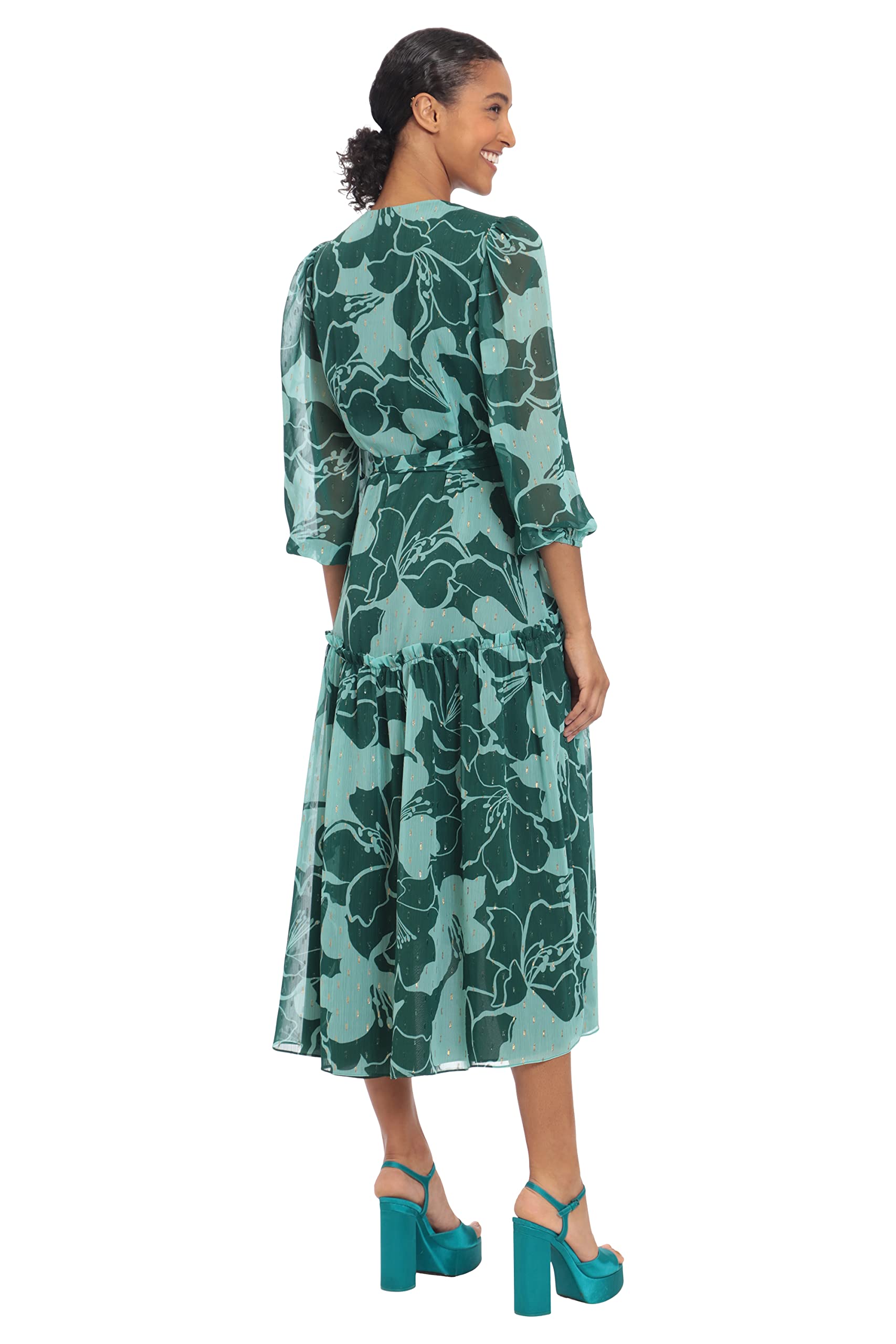 Donna Morgan Women's 3/4 Sleeve Wrap Midi Dress - Flattering Casual & Office Wear for Women | Perfect for Work, Dates & Special Occasions