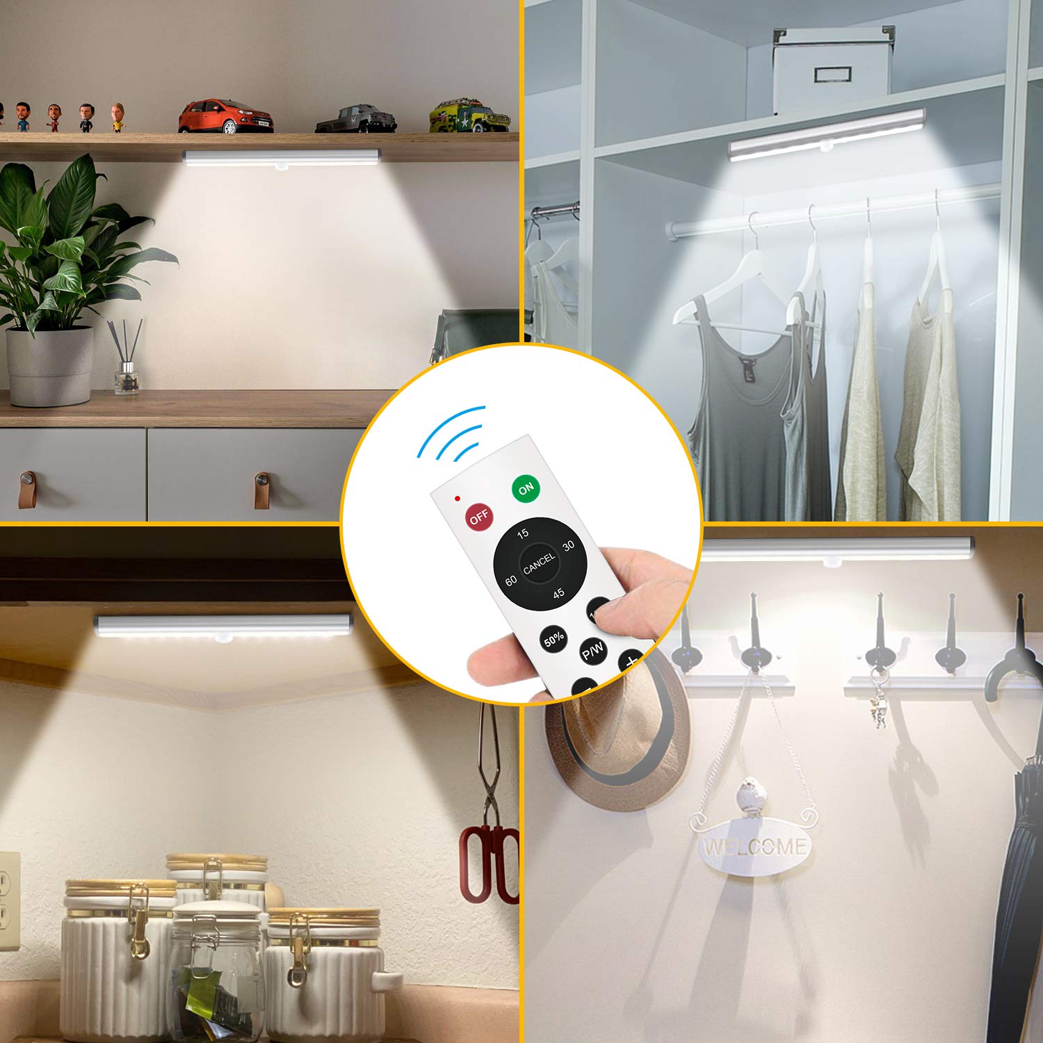Diomart 20-LED Rechargeable Wireless Closet Light with Remote & Touch Control - Under Cabinet Lighting for Kitchen, Wardrobe, Stairs, Hallway - Stick Anywhere Night Light Bar (1 Pack) - Perfect for Bedrooms, Closets & Dark Spaces