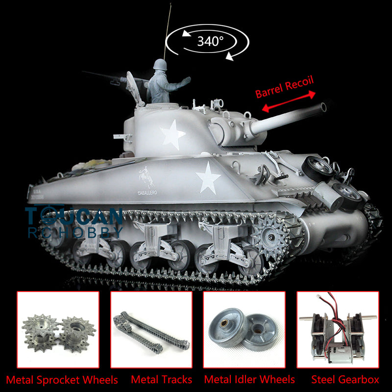 1/16 Henglong Upgraded M4A3 Sherman RC Tank - 7.0 Version with Metal Tracks, Barrel Recoil, Idler Wheels & Smoking Gearbox | Realistic Remote Control Military Vehicle for Collectors & Battle Reenactments