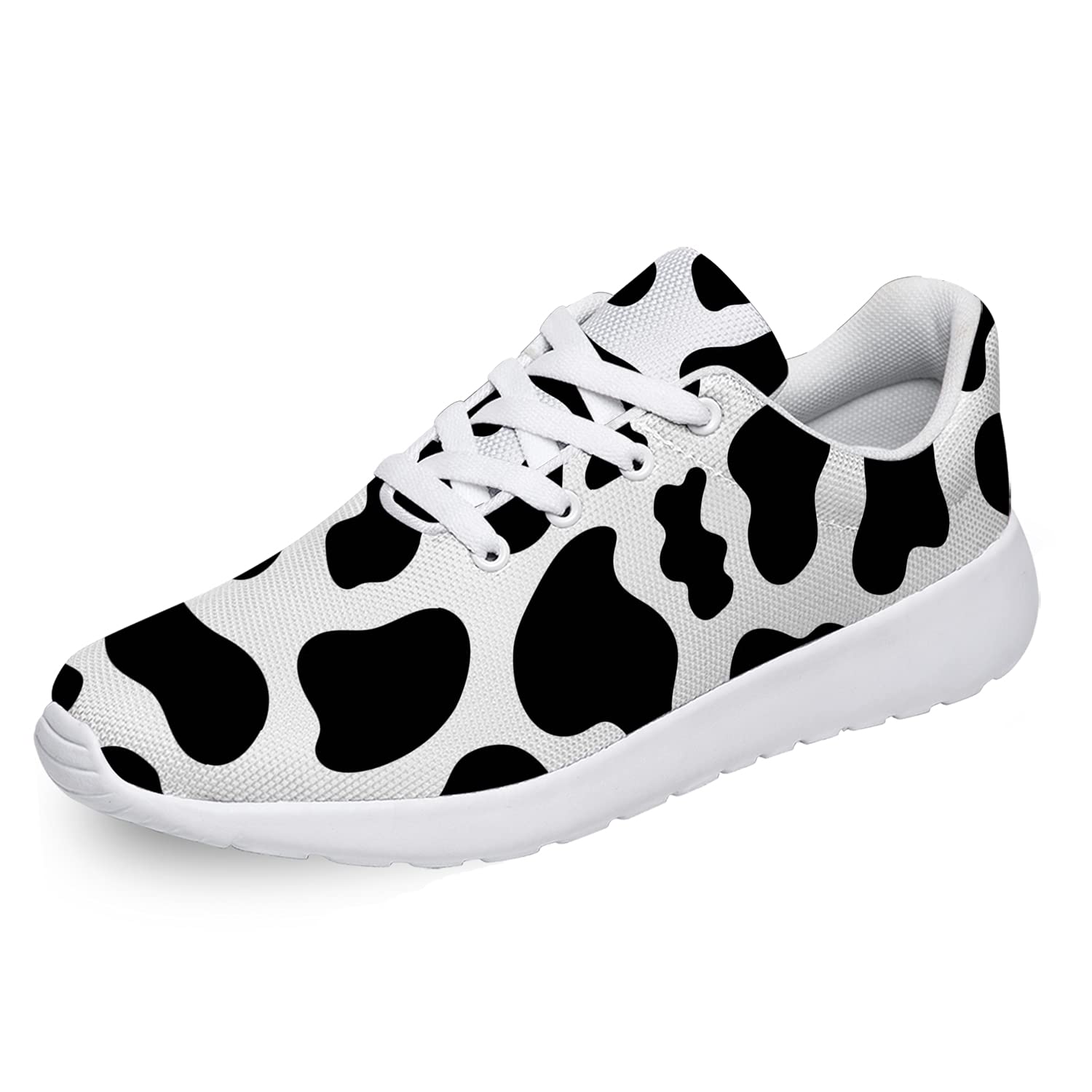 Cow Print Running Shoes for Men & Women - Breathable Walking Tennis Sneakers with Animal Skin Design - Black & White Cow Pattern - Perfect Gifts for Women & Men (Size 4 Men/6 Women) - Ideal for Jogging, Gym Workouts & Casual Wear
