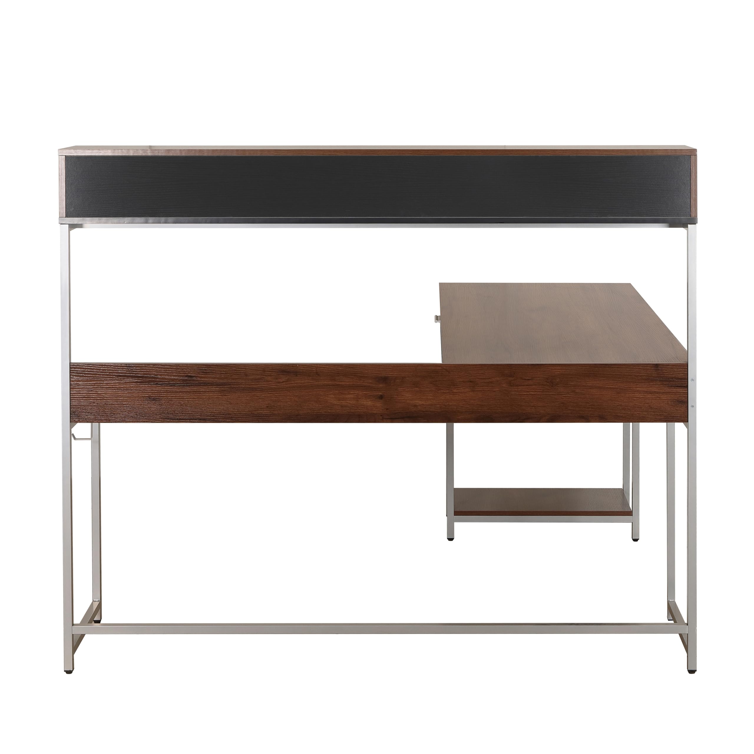 Techni Mobili L-Shaped Corner Computer Desk with Hutch, Storage Drawers & Open Shelf - Walnut Home Office Workstation for PC, Printer & Study Space