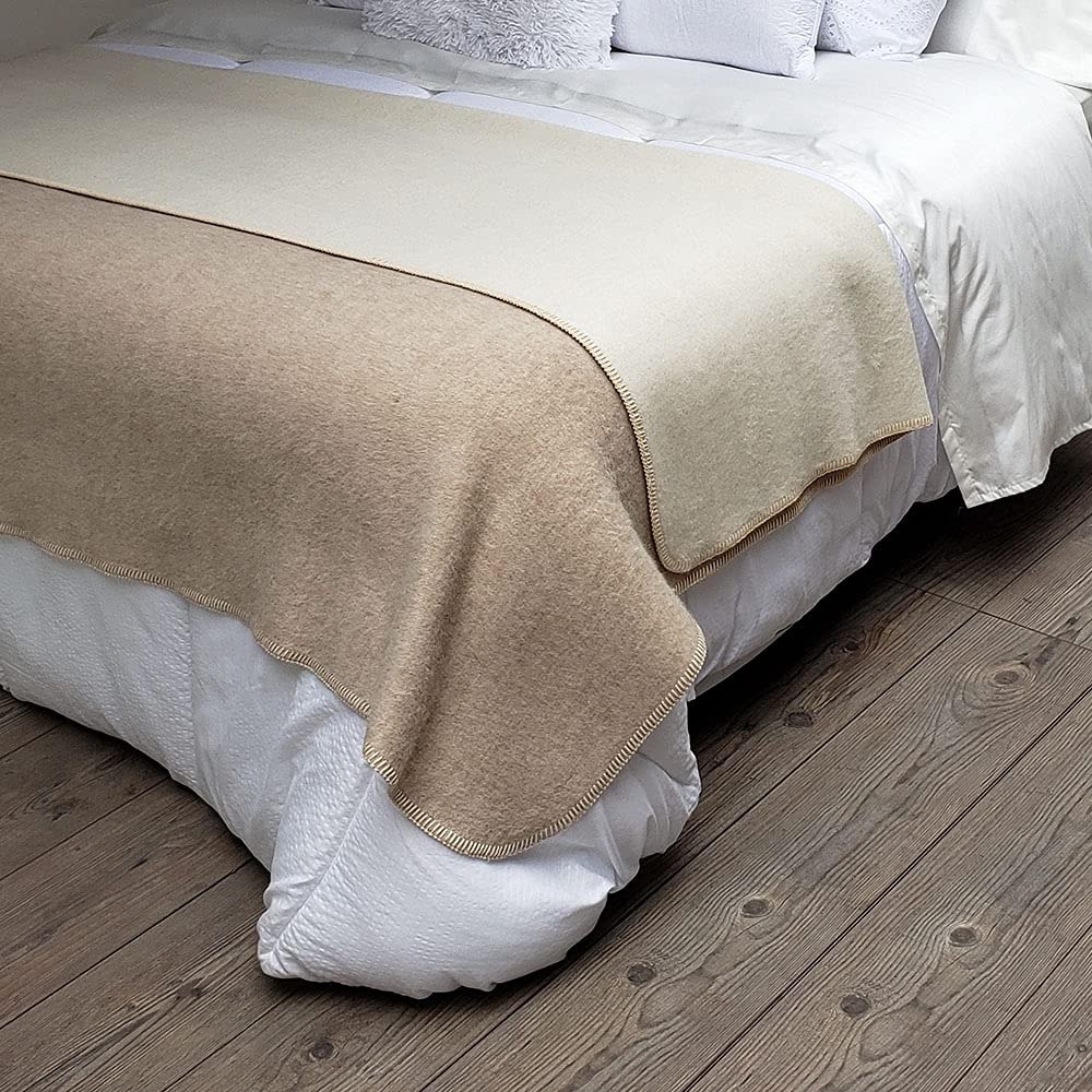 Premium 100% Natural Alpaca Wool & Cotton Blanket - Undyed Eco-Friendly Warm Thick Reversible Bicolor Design 80