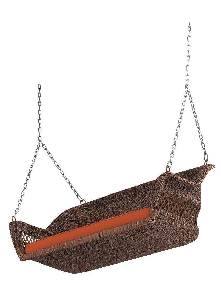 Jeco W00205S-C-FS016 Natural Wicker Porch Swing in Honey Brown - Outdoor Hanging Chair for Patio, Garden, and Backyard Relaxation