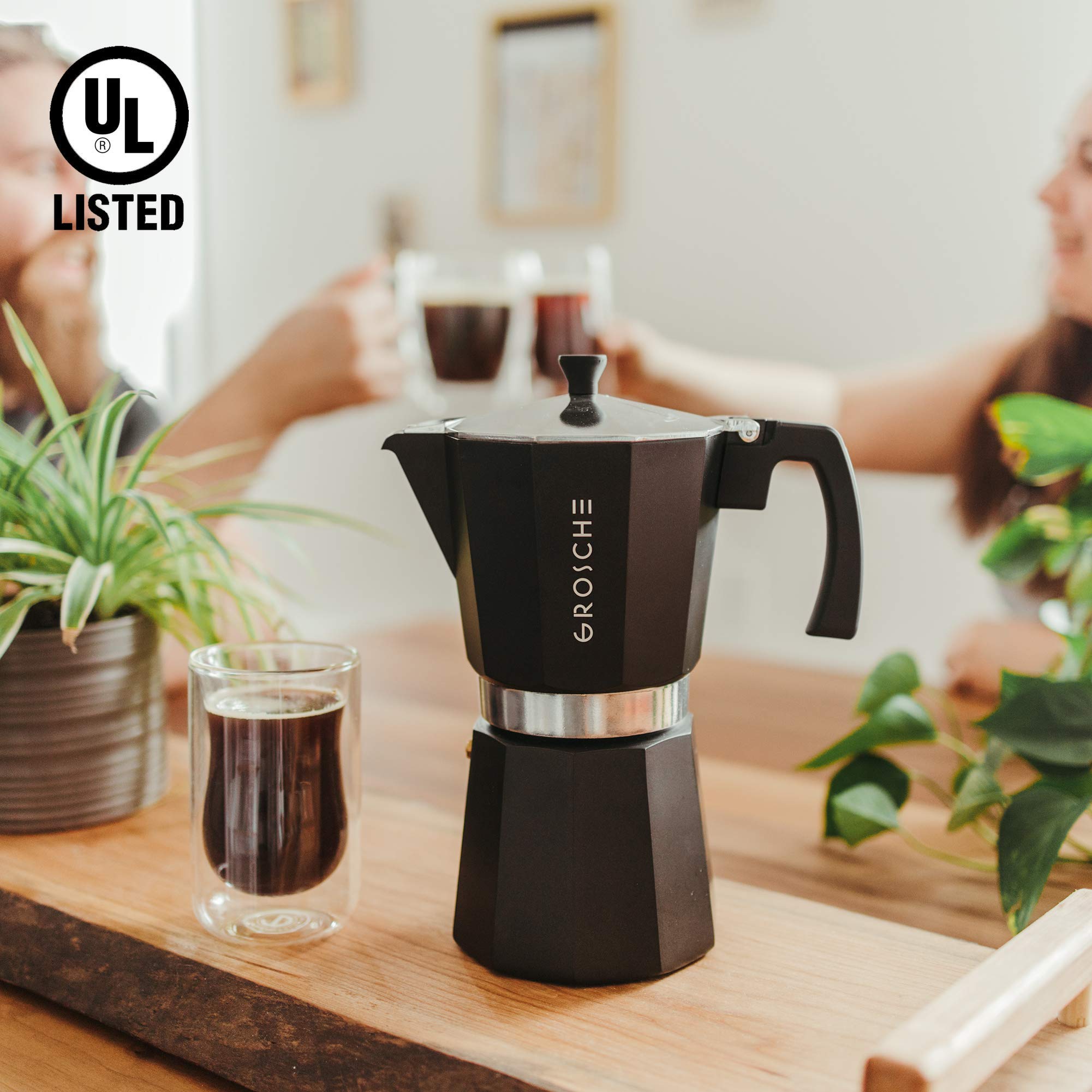 GROSCHE Milano Stovetop Espresso Maker - 12 Cup Moka Pot (23.6 fl oz) for Cuban & Italian Coffee | Black Stovetop Coffee Brewer | Perfect for Home, Office & Camping Use