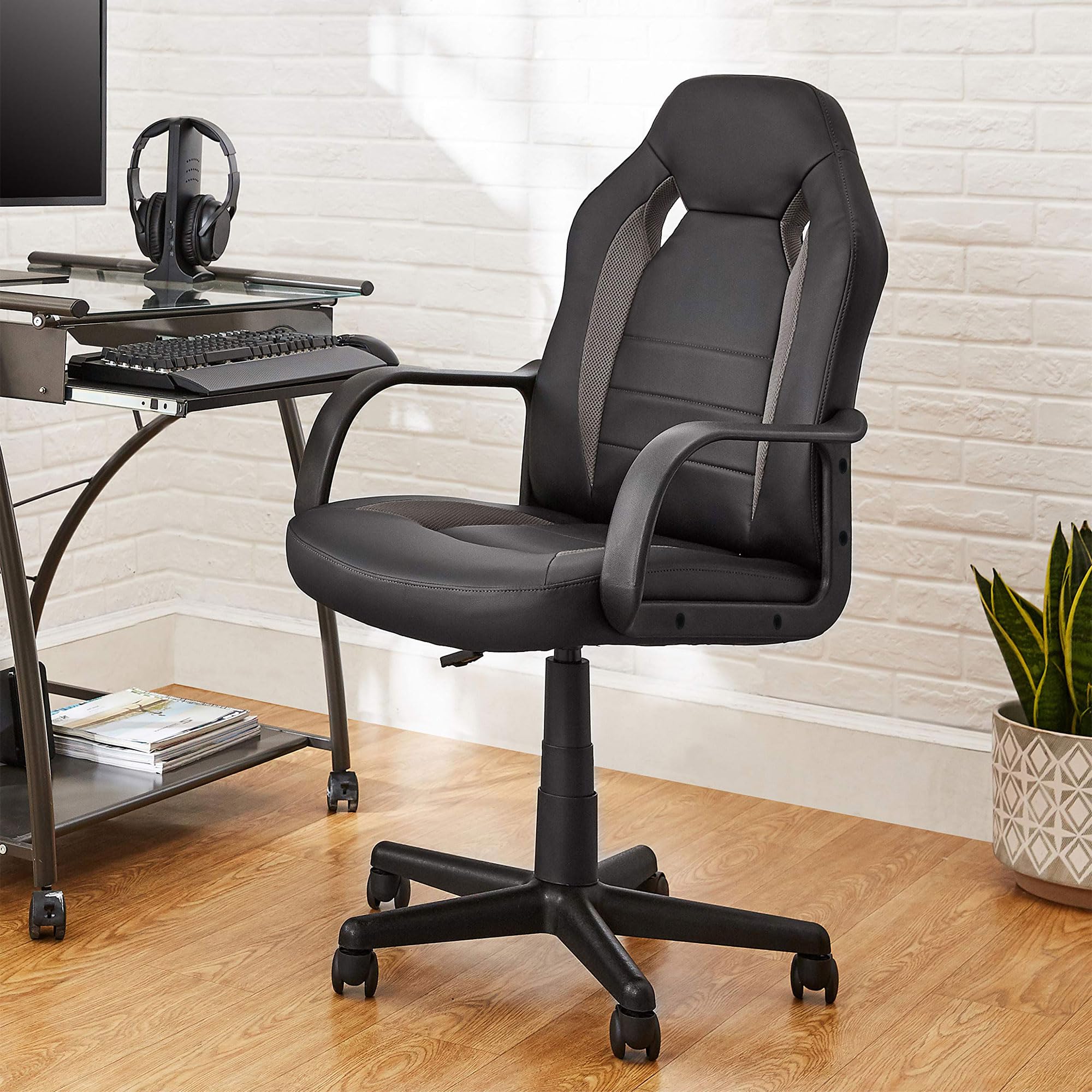 Ergonomic Gaming Chair for Adults & Teens - High Back Racing Style Computer Desk Chair with PU Leather, Adjustable Height & Lumbar Support - Perfect for Home Office, Gaming & Workstations (Black & Blue)