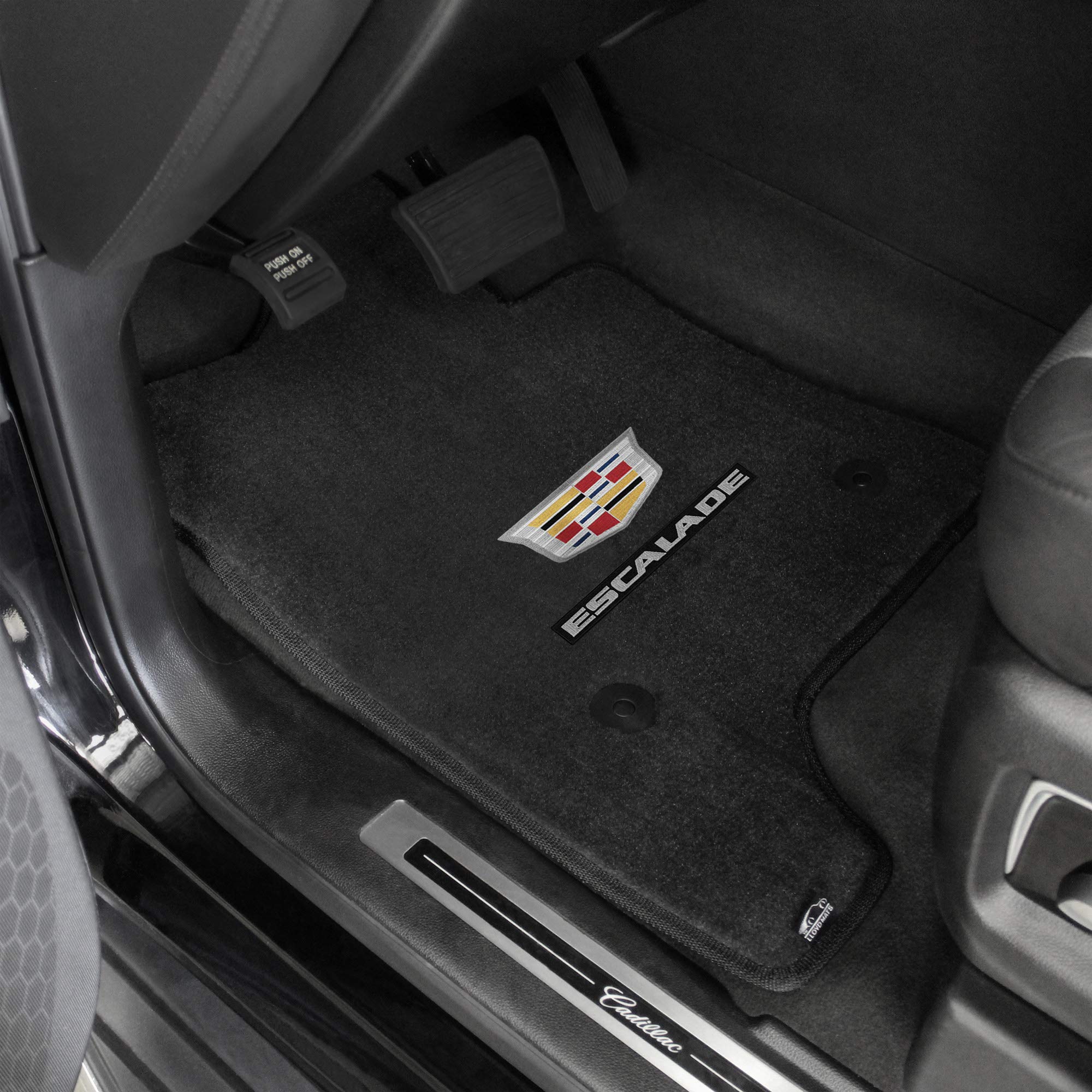 Premium Luxury Custom-Fit Carpeted Floor Mats for Cadillac Escalade 2015-2020 - Charcoal 4-Piece Set with Centered Large Emblem (2nd Seat Bench) | All-Weather Protection & Enhanced Interior Style for SUVs