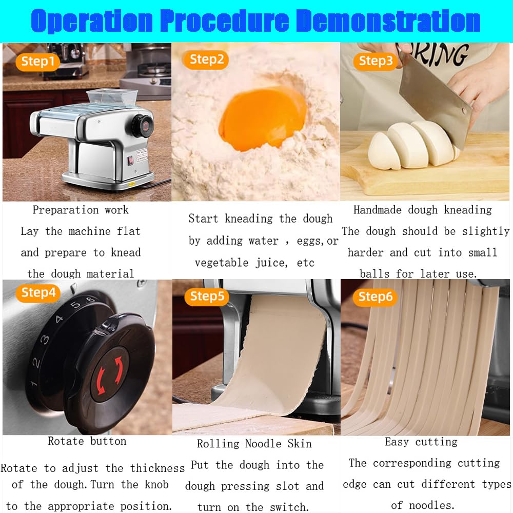 Electric Pasta Maker Machine - Automatic Noodle Press with 4 Stainless Steel Blades (2mm/2.5mm/4mm/9mm) | Adjustable Thickness Dough Roller for Homemade Pasta | Perfect for Italian Cuisine, Family Dinners & Restaurant-Style Dishes