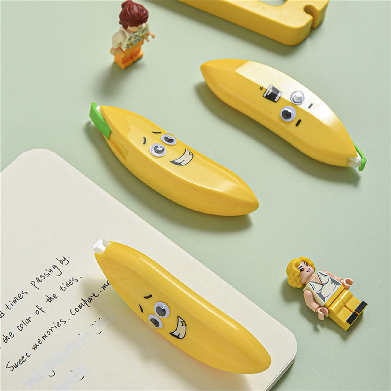 Kawaii Banana Style Correction Tape - Fun & Cute White Out Roller for Office & School Supplies, Perfect Back to School Gift for Students (4 Pack) - Great for Homework, Note Taking & Craft Projects