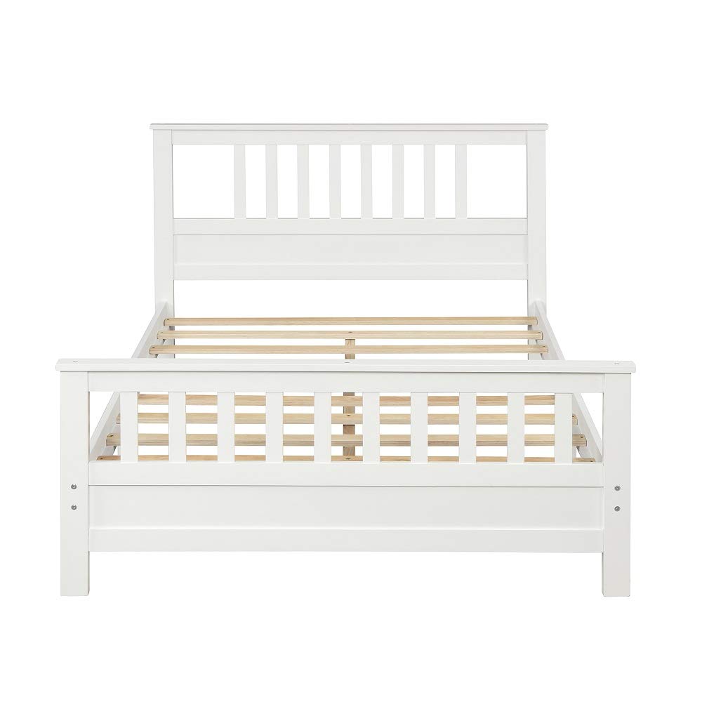 MERITLINE Full Size Bed Frame with Headboard - Solid Wood Platform Bed, No Box Spring Required - Perfect for Modern Bedrooms & Guest Rooms (White, Full)
