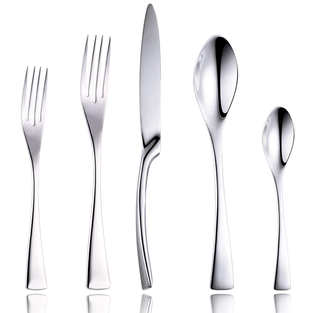 Lemeya 20-Piece 18/10 Stainless Steel Flatware Set - Mirror Polished Silverware for 4, Includes Knives, Forks & Spoons - Dishwasher Safe Modern Cutlery Set for Dining, Parties & Everyday Use (Silver)